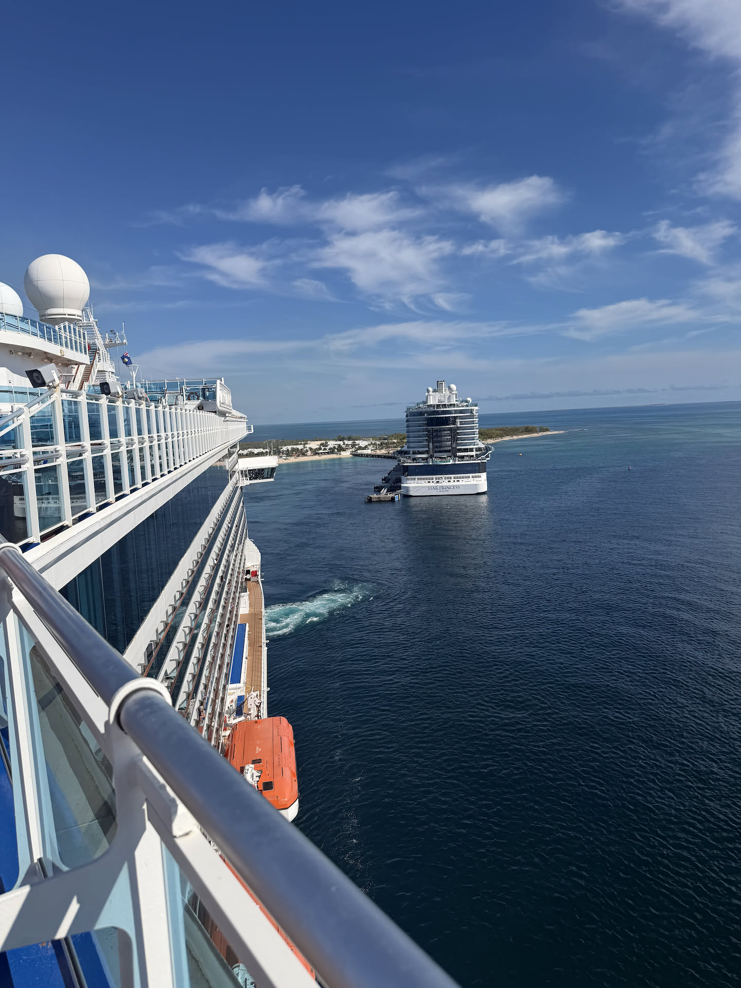 Pulling away and waving goodbye to the Star Princess and Grand Turk.