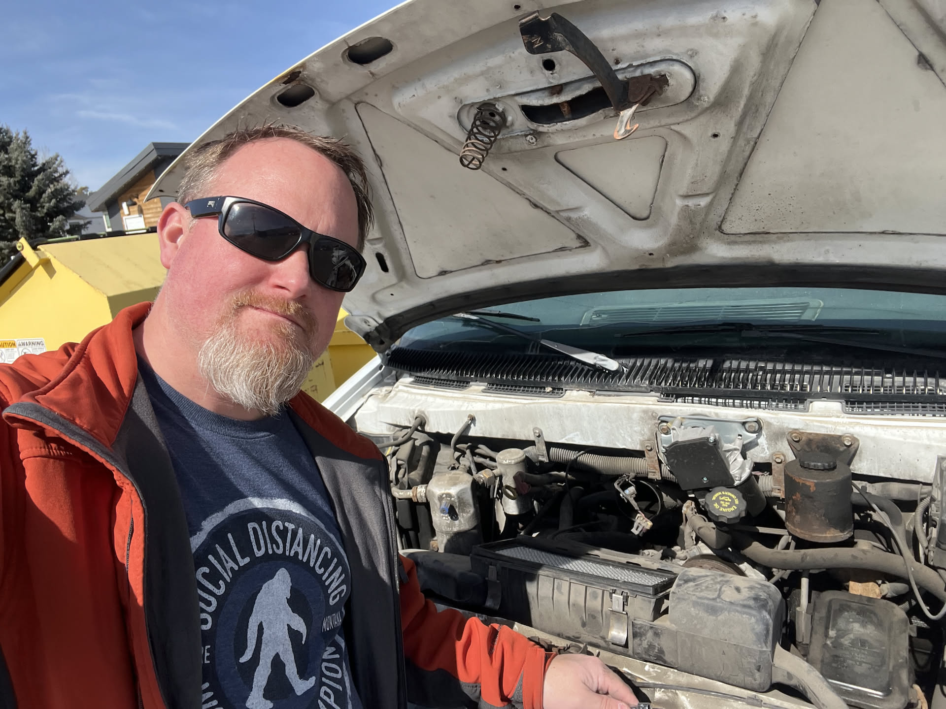 Deliveries are done, and here is Nick taking his first look at the van – he just removed the air intake.