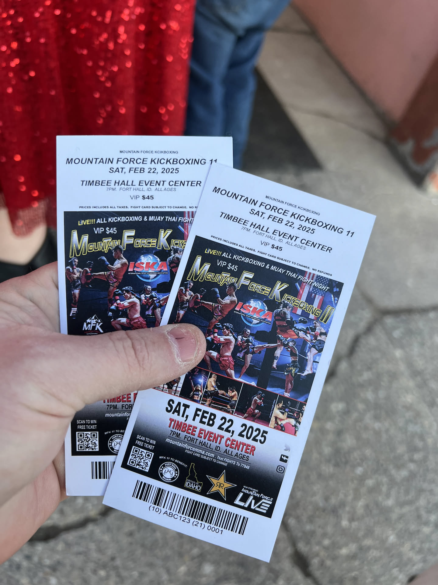 The event we got tickets to… Kickboxing competition with the co-headliner of someone we sponsor as Teton Cleaners.