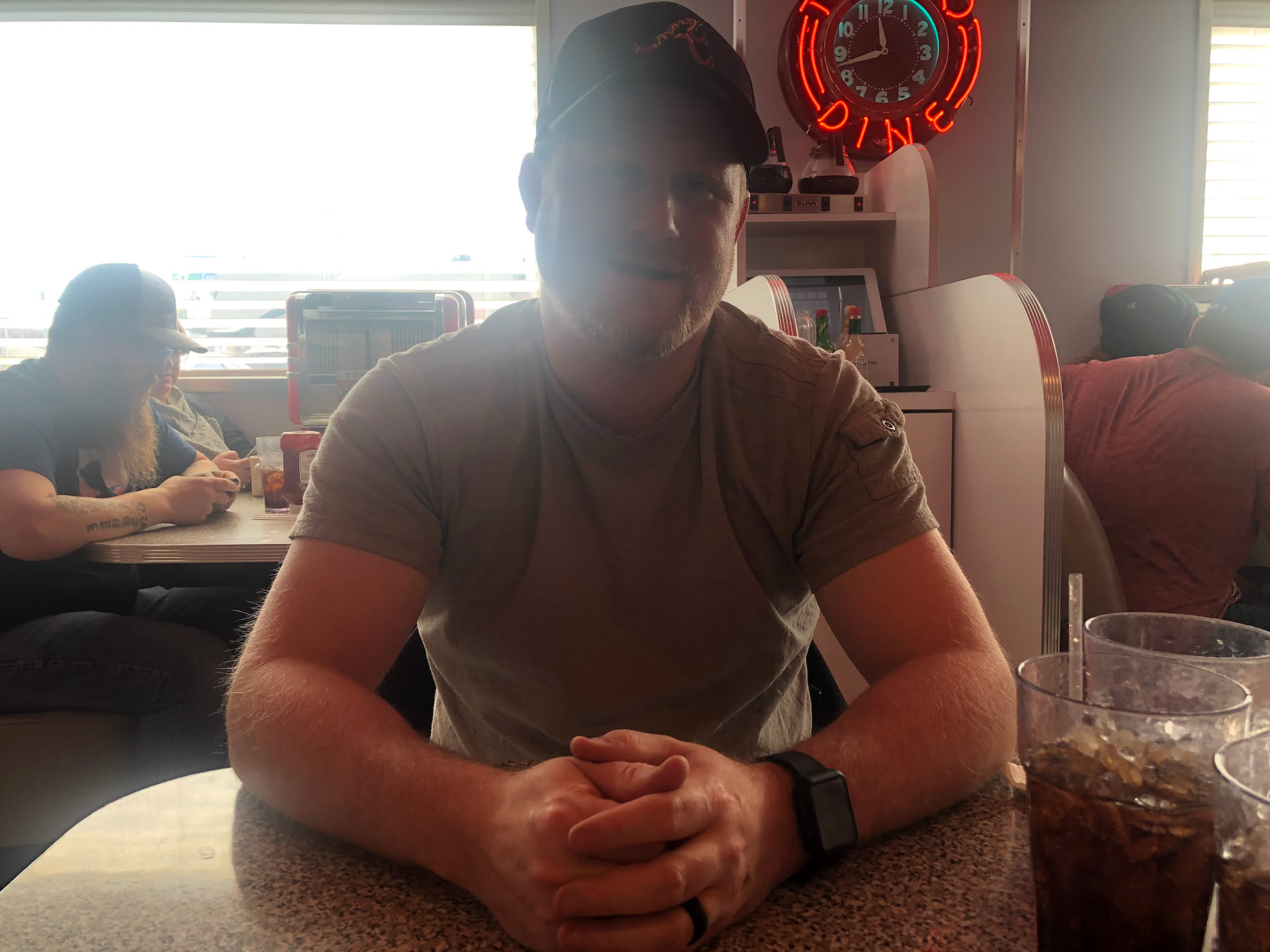 For lunch, Deanna took Nick to a diner.