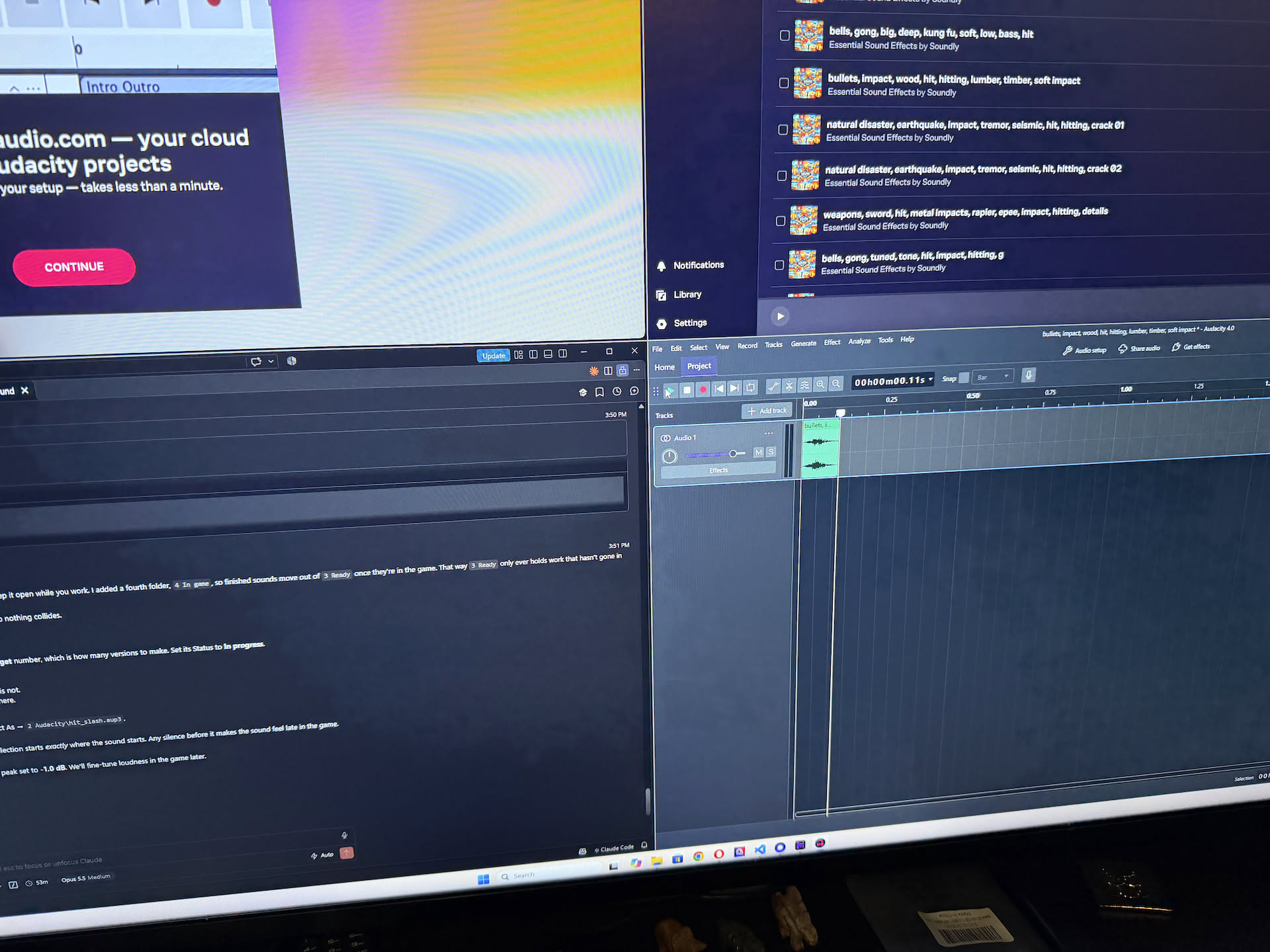 Vibe coding with Tyson… helping his game out with making sound.