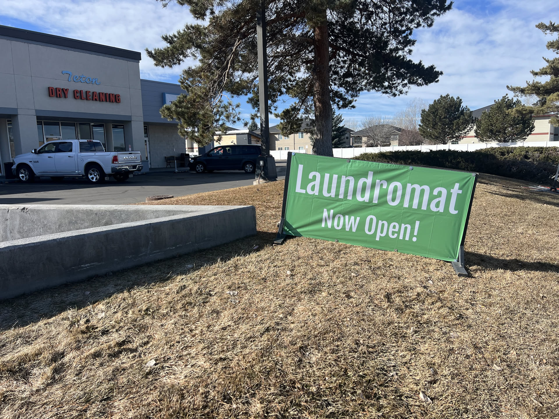 Right away Nick got our new banners out next to the road.