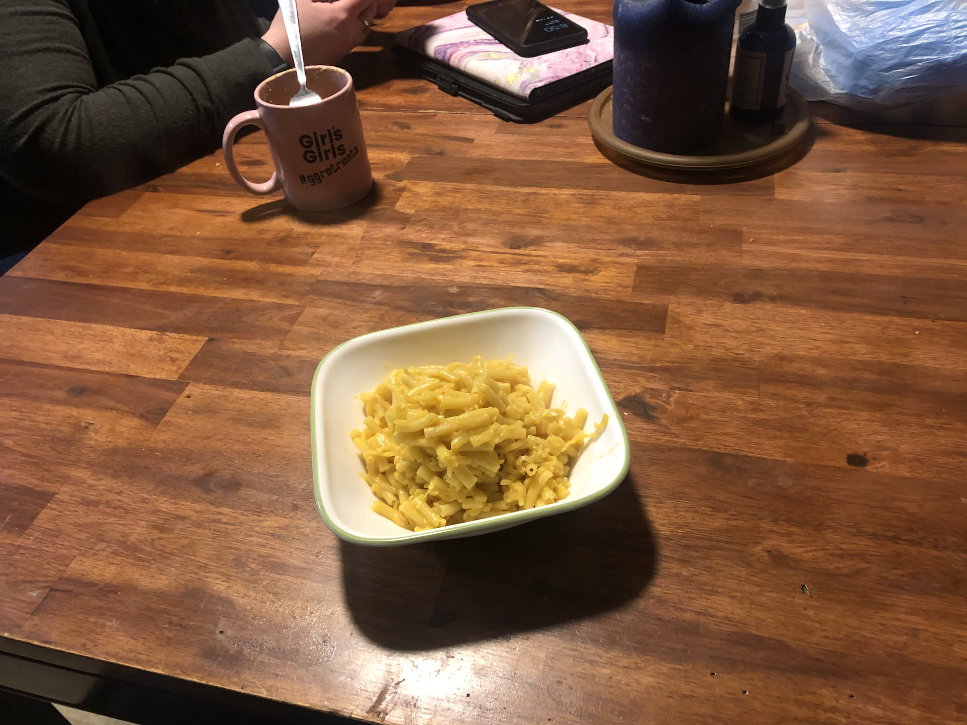 Nick decided to make a small batch of Nam (Macaroni and Cheese mixed with ramen).