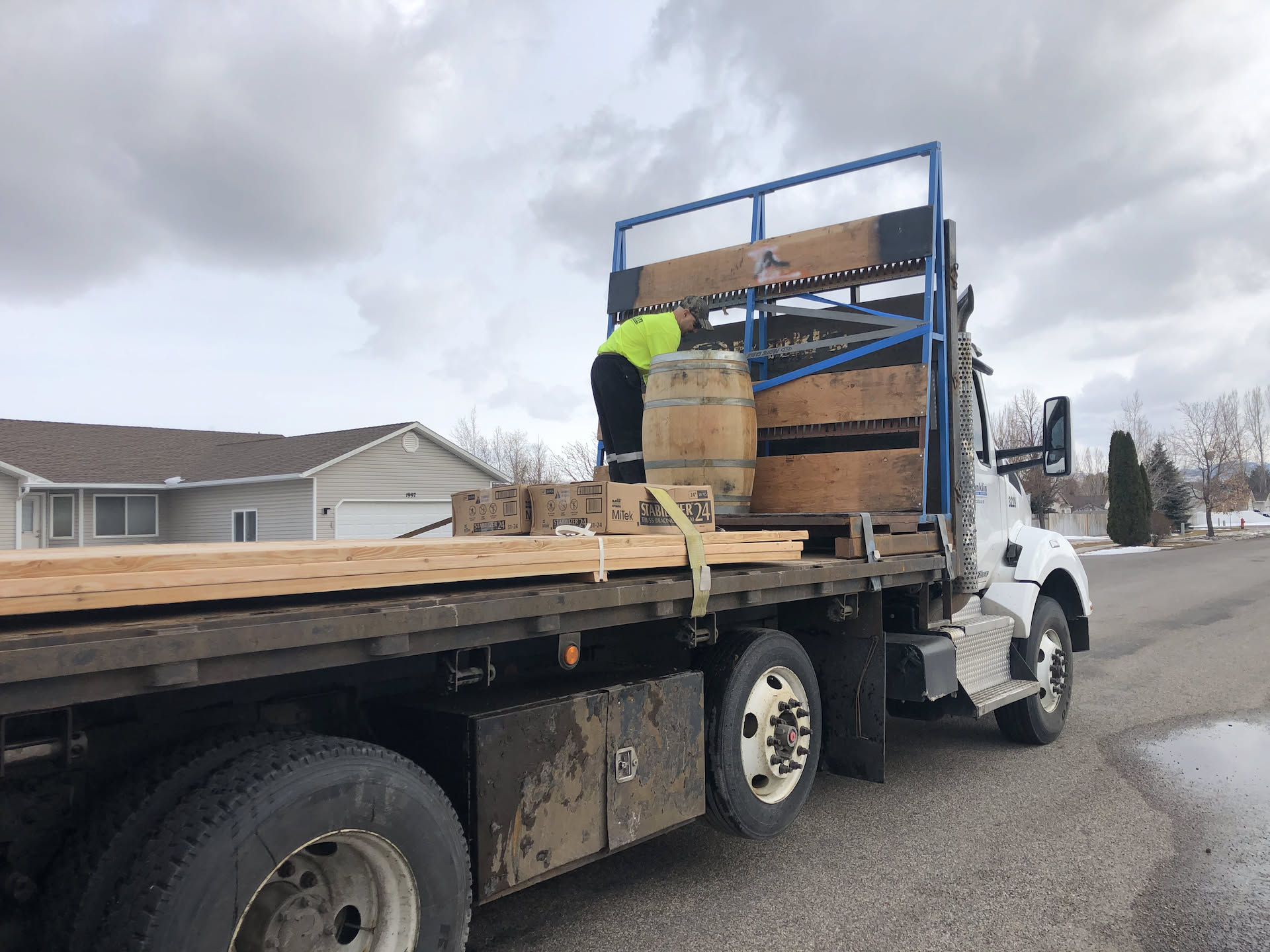 Middle of the day, a giant truck came to pick up a single barrel. 10pts for McKelmanns!