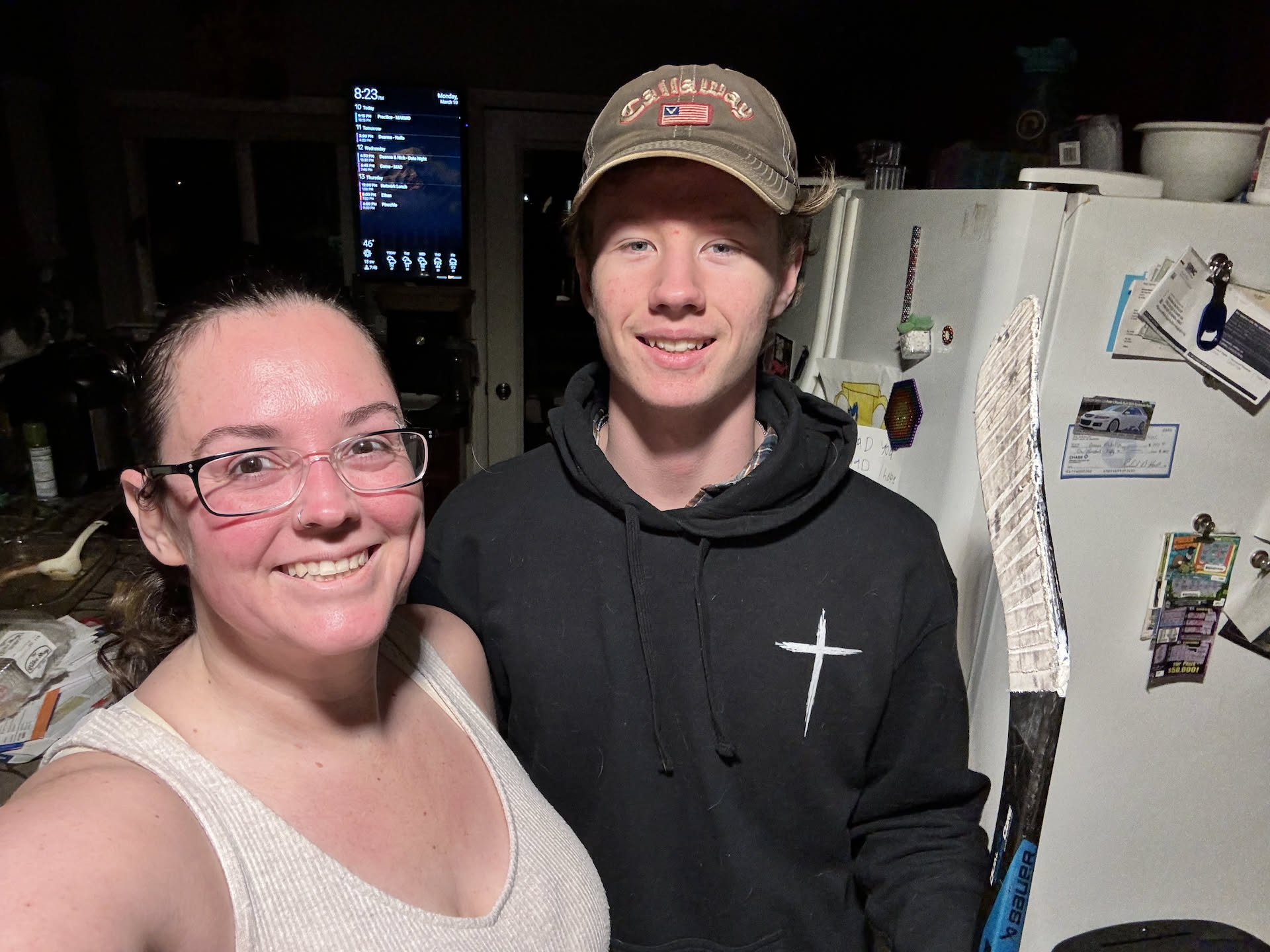 Deanna caught a quick pick with Avery before taking him to practice… still red from the workout.