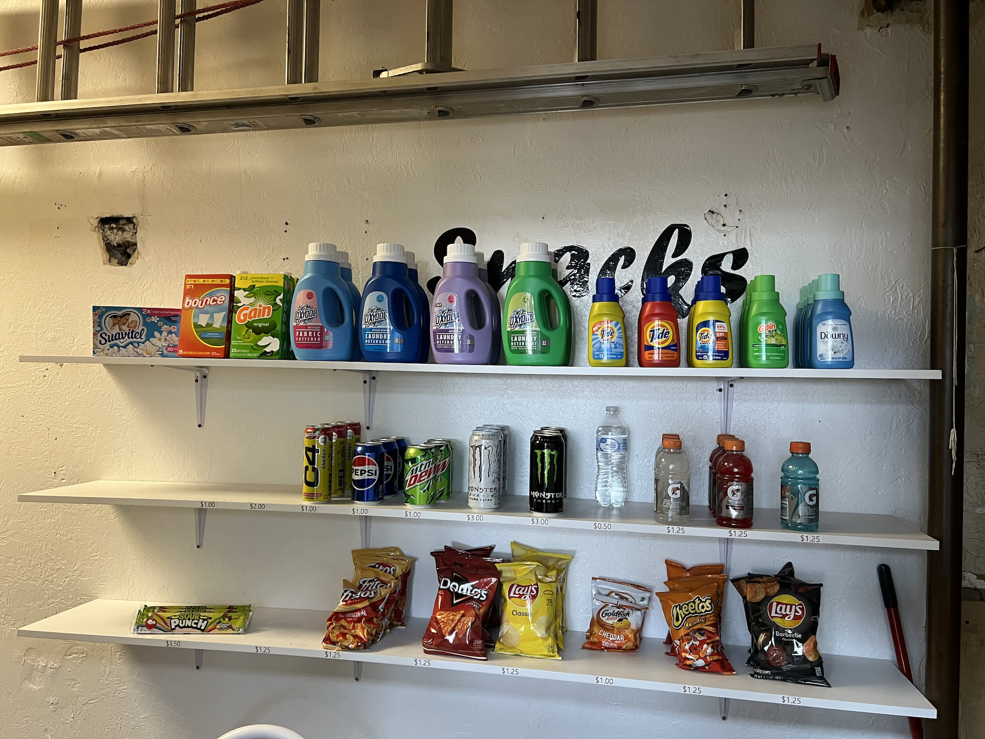 The 12 new items we have for sale fit nicely on the new shelf – from Detergents to Fabric Softeners – will give our customers more of a selection.