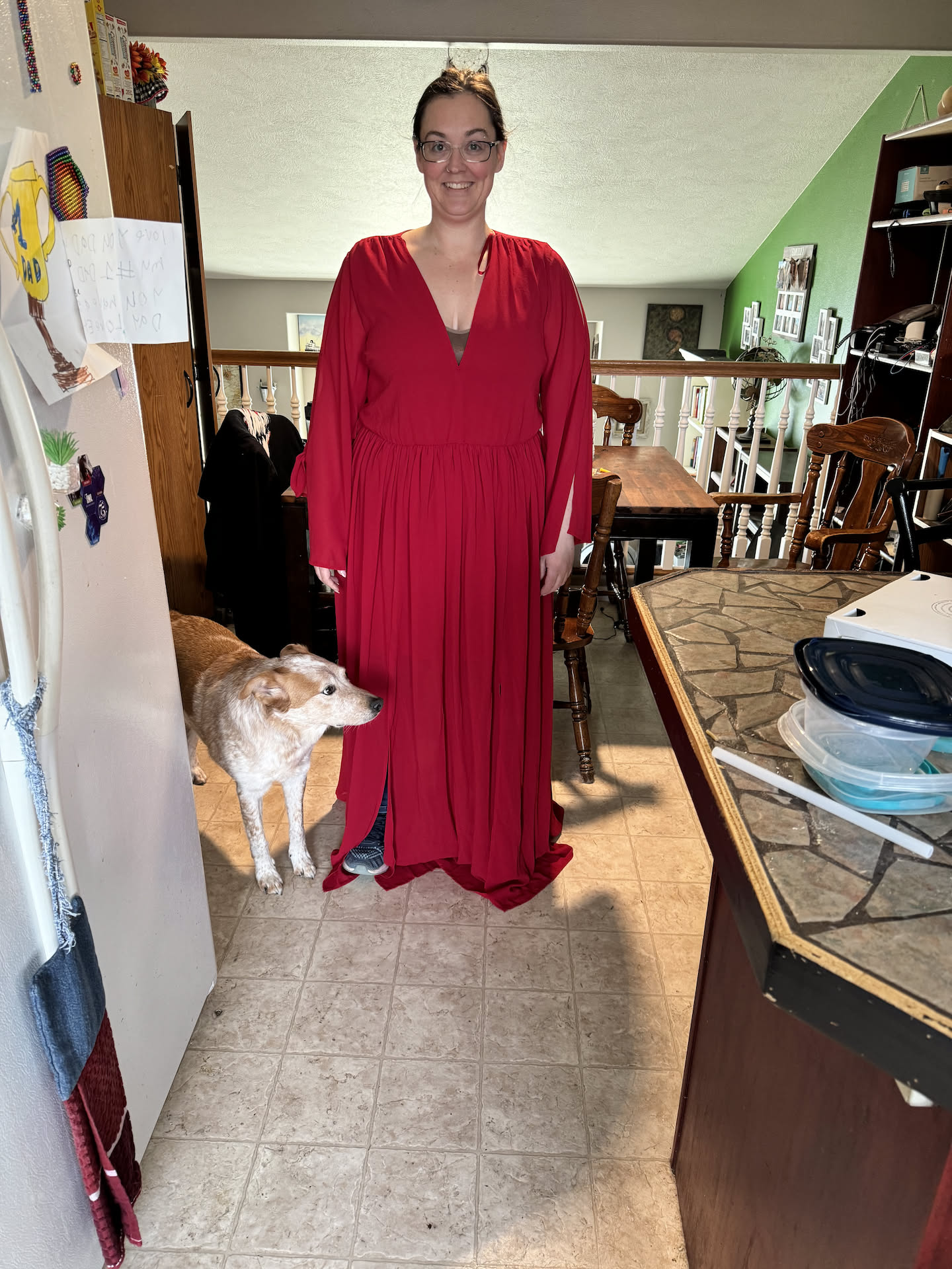 She also tried on old dresses that fit her not too long ago.
