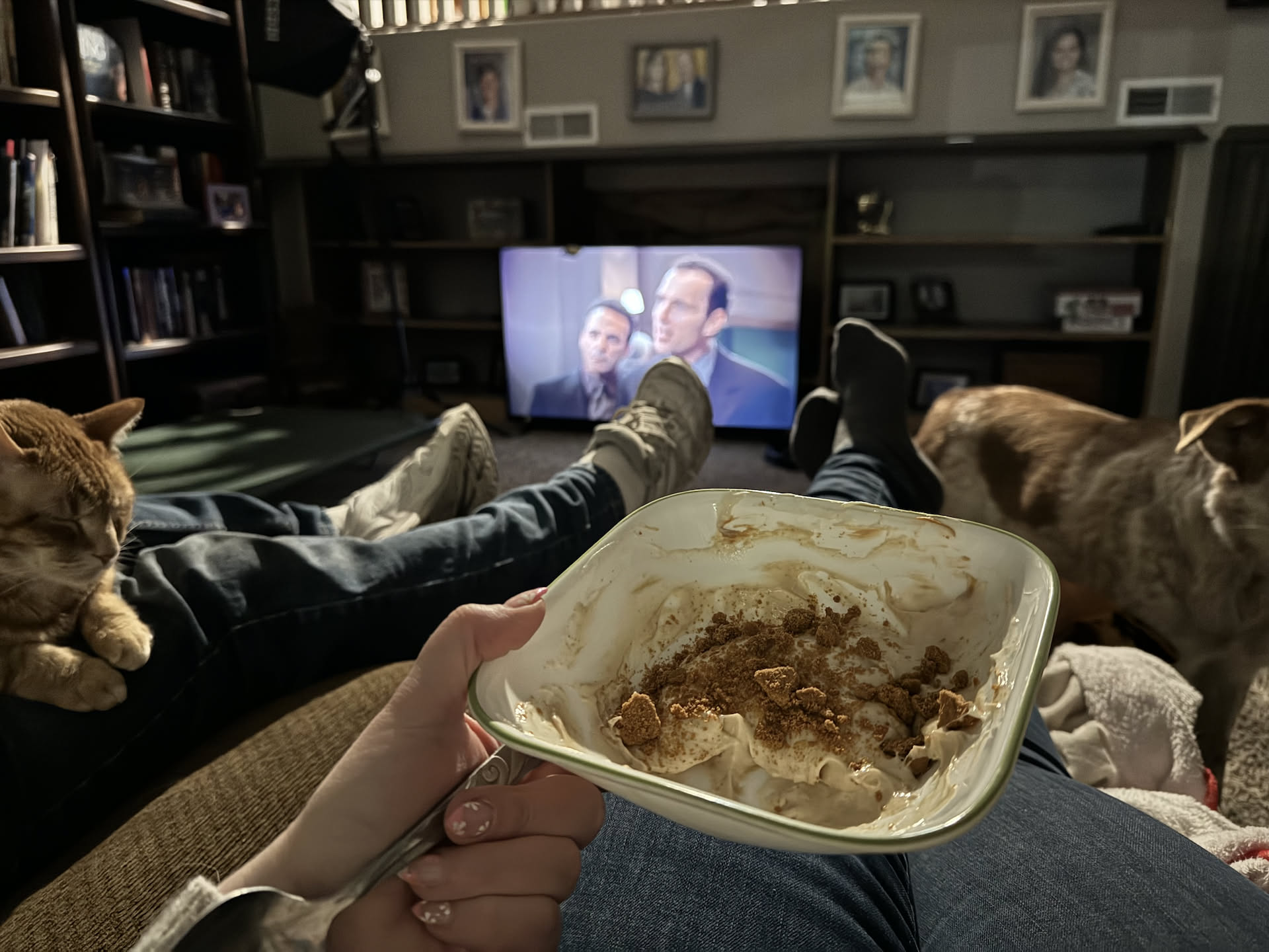 On our evening wind down, Deanna made herself a snack that she was morning with every bite… Watching some Sopranos.