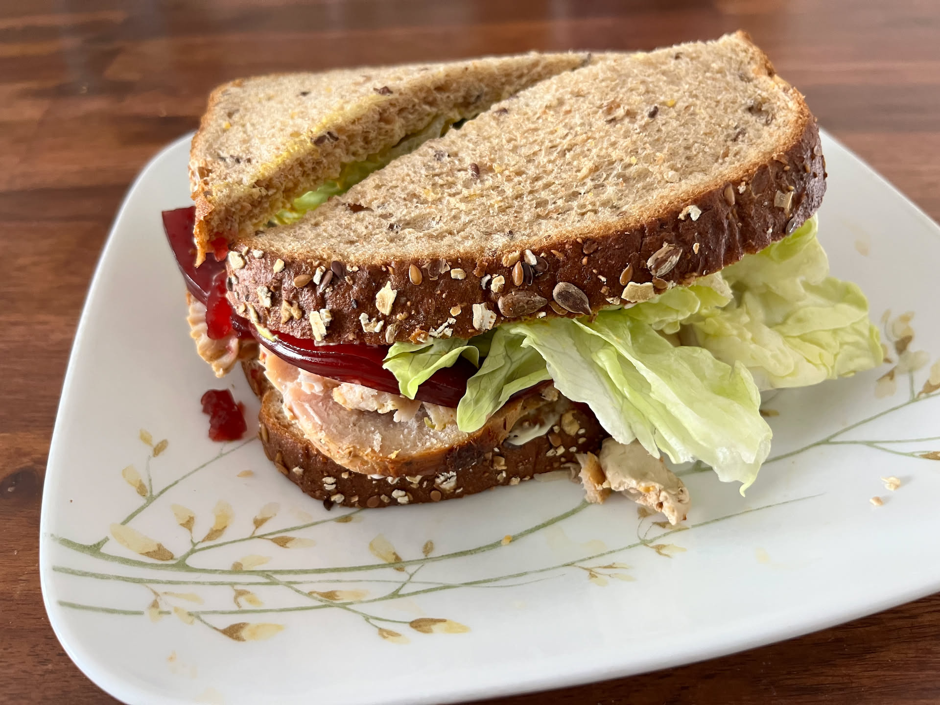 Deanna made herself a fancy Thanksgiving sandwich.