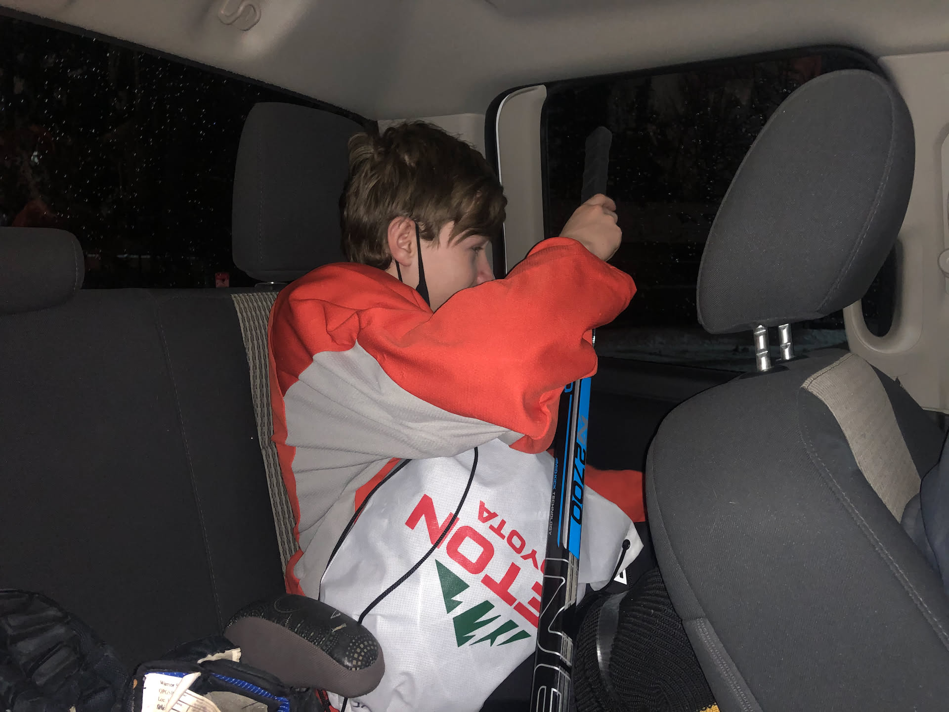After dinner, it was off to hockey practice for Avery.