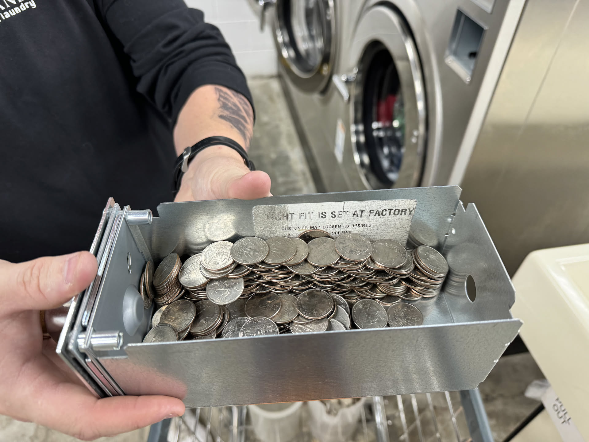 When we got back to the laundromat… we did a quick quarter pull to make sure we have enough coins to get through the weekend… look how the quarters stack in the tray.