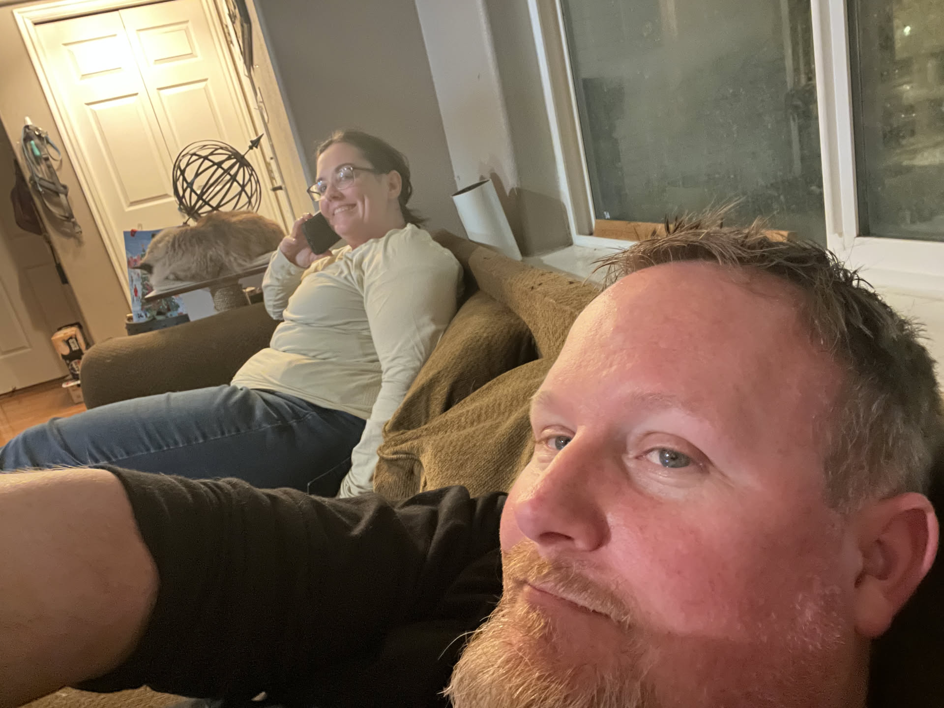 And finishing the night on the couch again (Deanna on the phone with Granny).