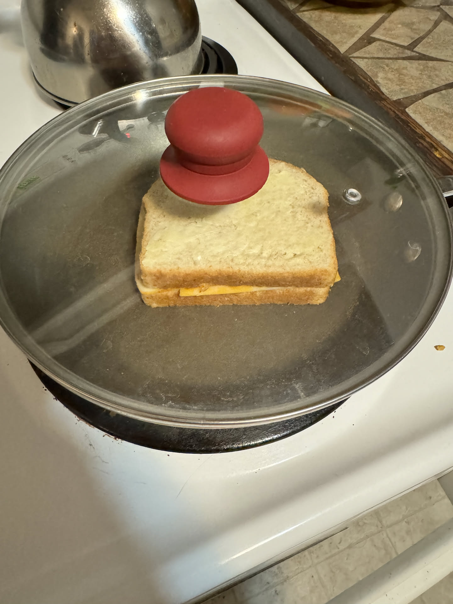 Late night snack, Deanna had a grilled cheese… Nick had a chicken strip sandwich.