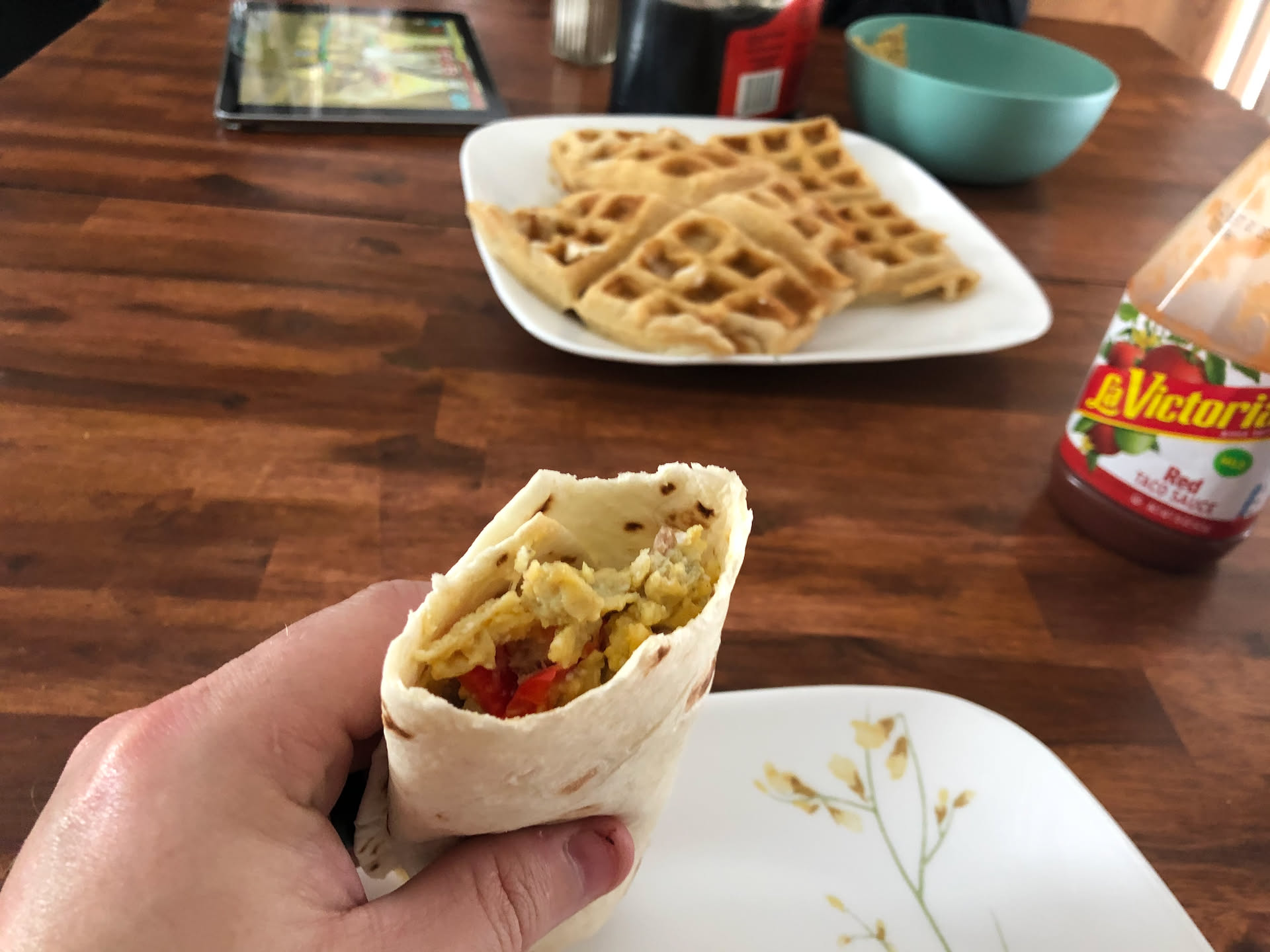 Sunday’s mean Big Breakfast! Waffles and breakfast burritos this week.