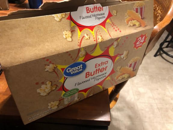 Our popcorn popper broke, so until we can get another one, we are going with microwave… but we can’t have a movie without it!