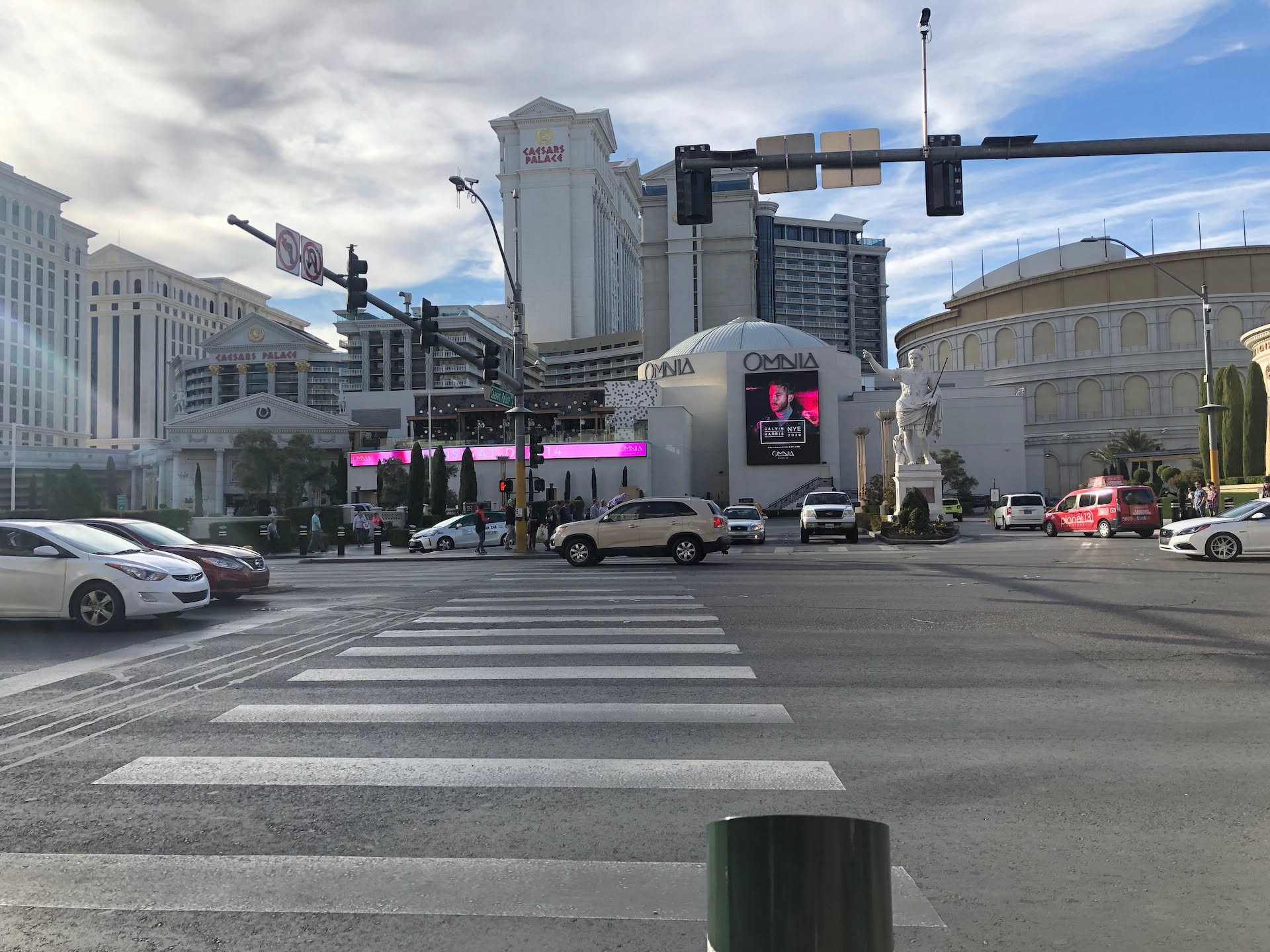 Her hitting the strip on the way to her hotel.