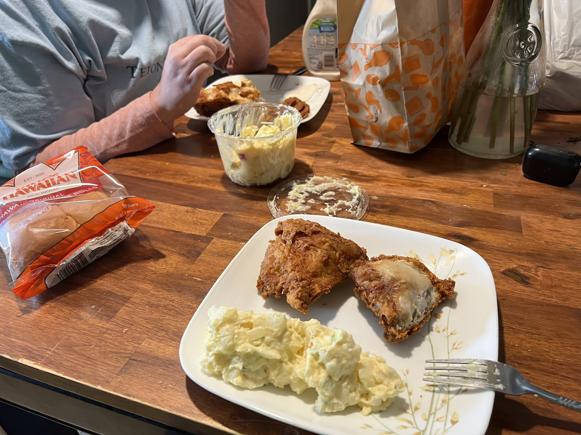 On the way home, we got gas and picked up some Albertson’s chicken and potato salad for dinner.