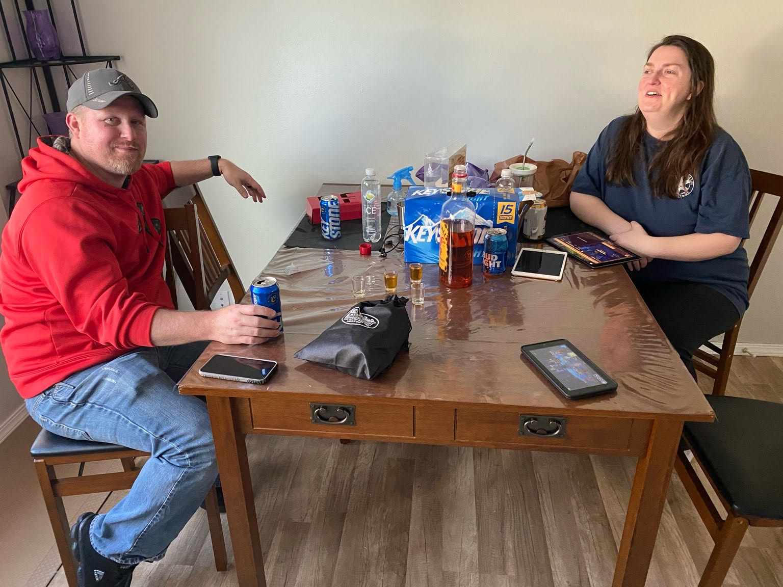 Amber showed up, and as you can see, we have already went through 1/3 of that giant bottle of Fireball Whiskey.