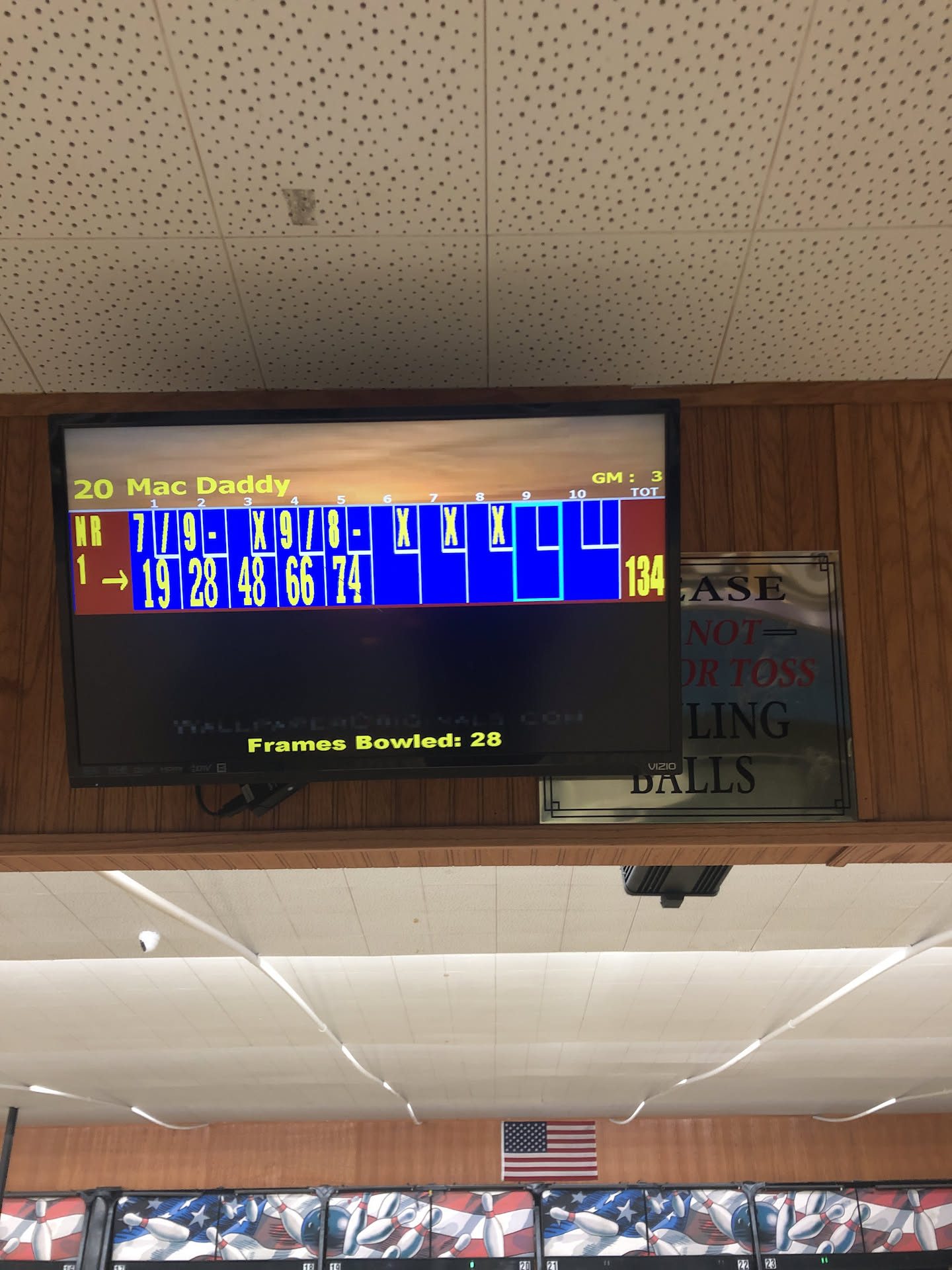 After work – Nick bolted down to the bowling alley to try and get a few practice games in before league… Here he is showing he got his 3rd turkey!