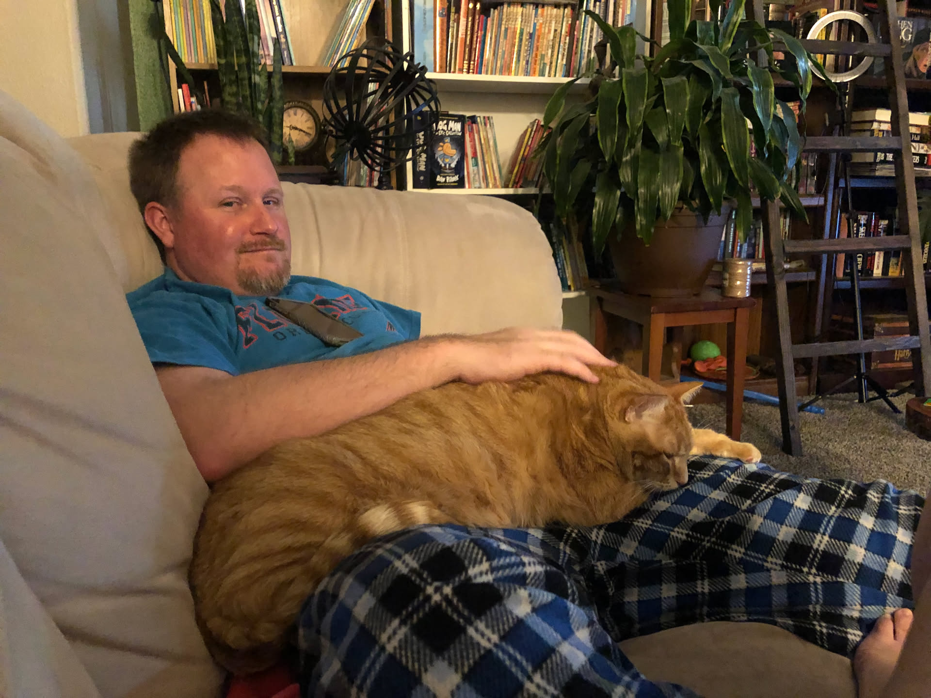 Nick’s face is still beat red as we wind down for the evening… Tater relaxing with us.