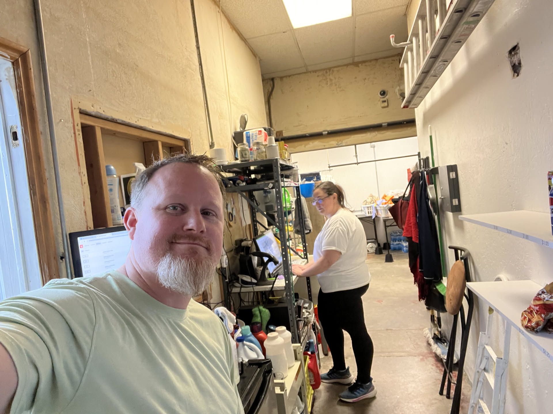 Team work makes the dream work… Deanna and Nick kicking ass working hard at the laundromat/dry cleaner.
