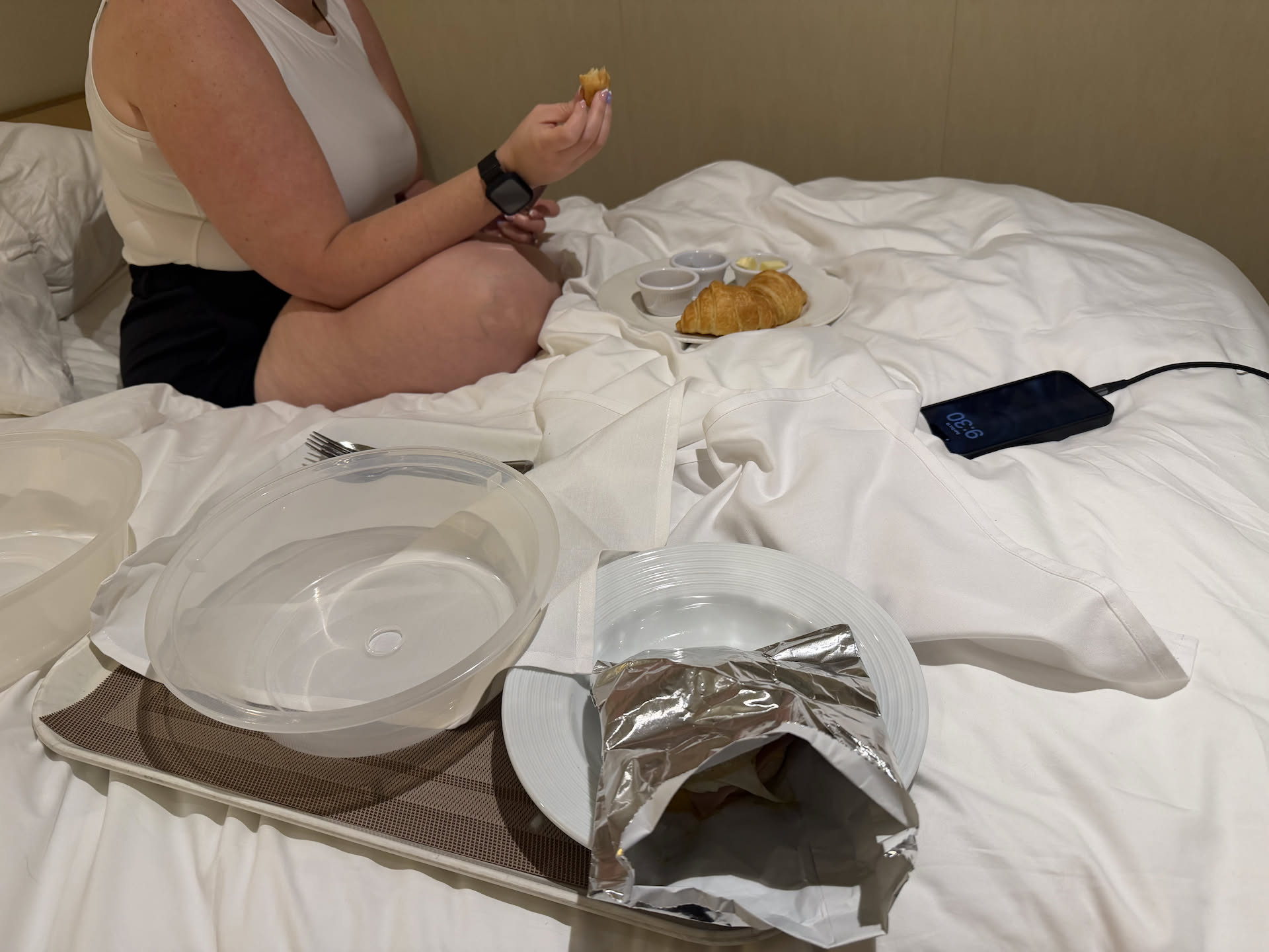 Breakfast in bed with room service.