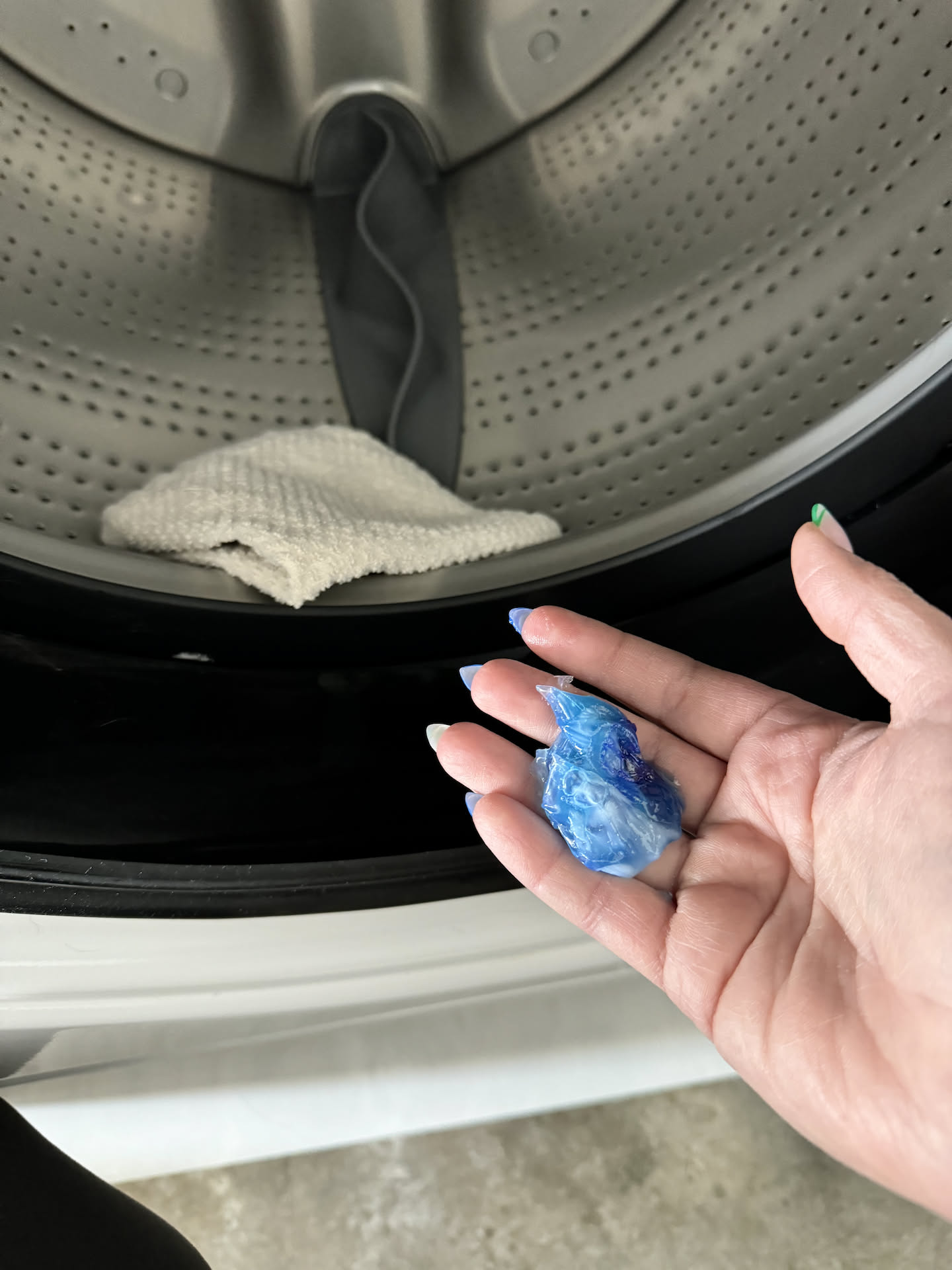 The joys of cleaning between everyone’s wash… here you see Deanna with an unused portion of the dang detergent pods.