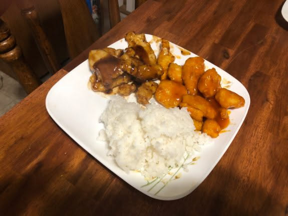 Made Chinese food for the kids and I… Orange and General Tso’s chicken and white rice.