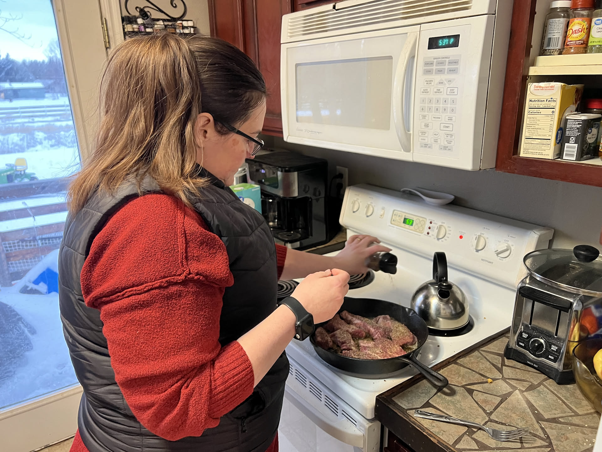 When we got home, Deanna cooked us up some steaks, and we made a couple steak wraps for dinner.