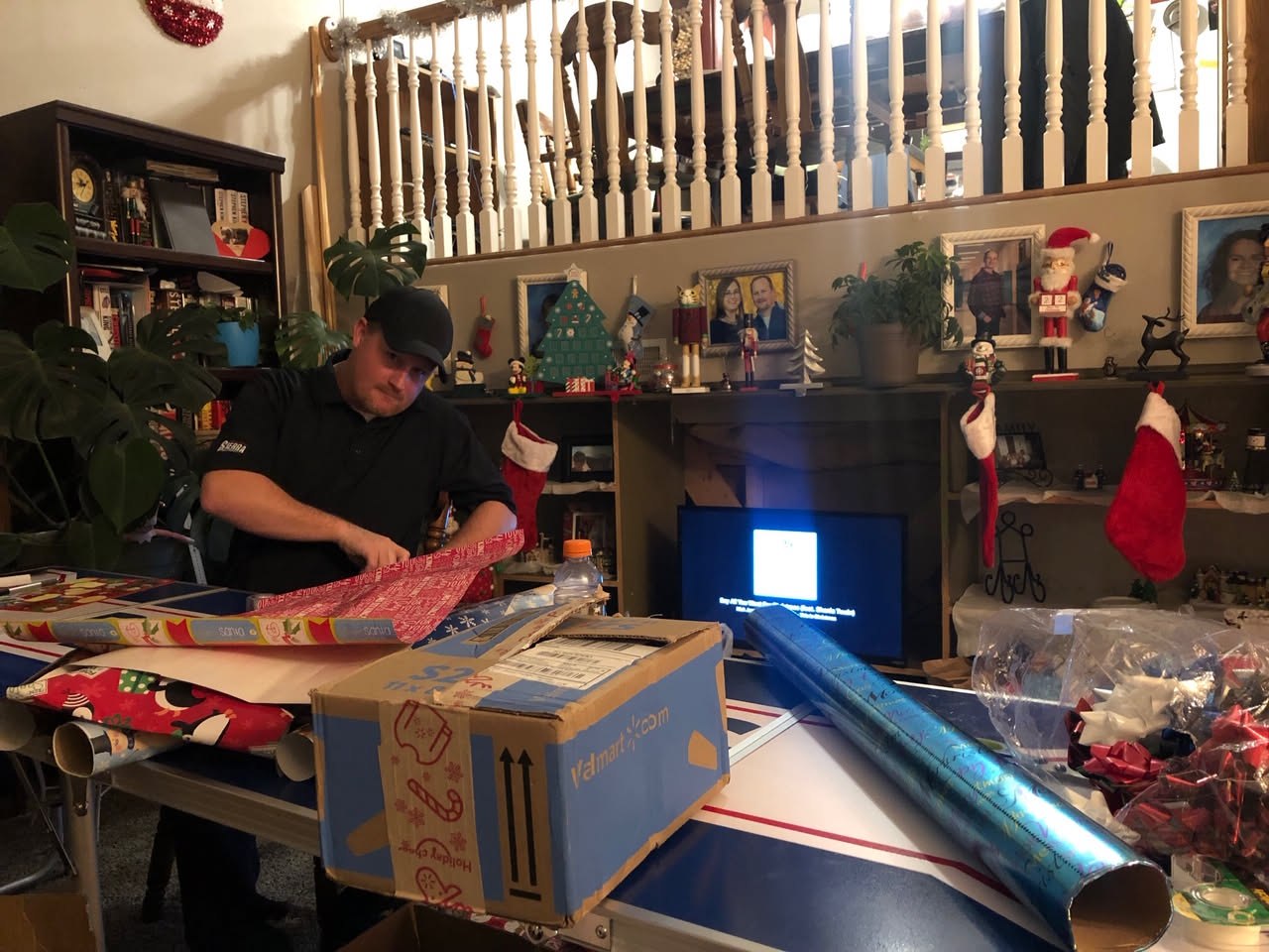 We set up a present wrapping station in the library to team attack wrapping them.