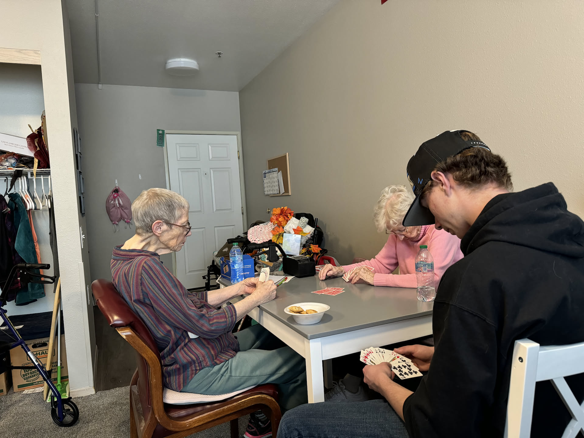 Deanna had to go to Granny’s to take care of the cat box, so Avery went and played cards with them.