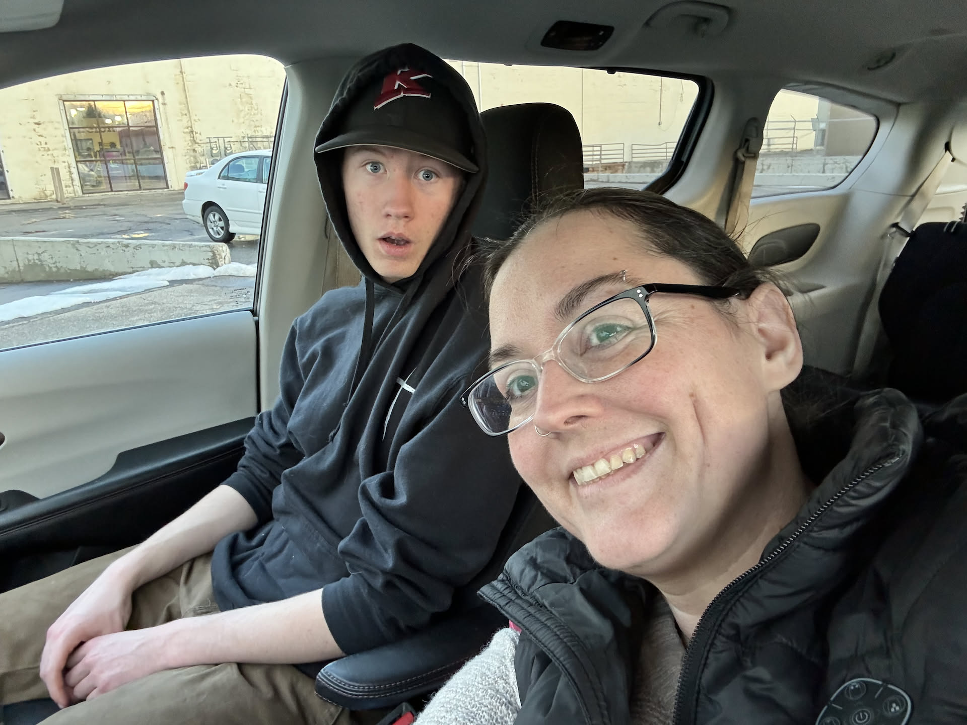 Deanna and Avery taking dinner to the laundromat to eat with Nick.