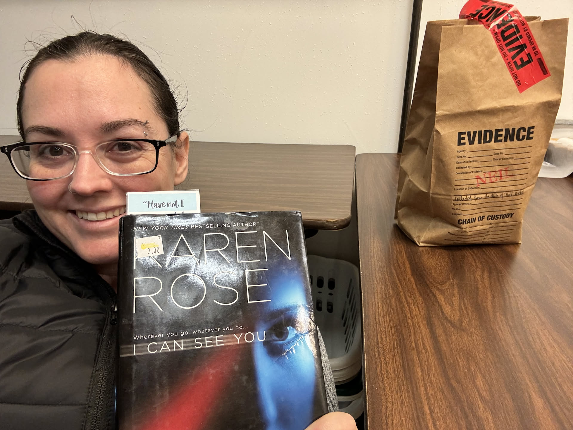 Tuesday’s usually are a bit slower at the Laundromat, so Deanna is sneaking in some reading, next to a gift 🎁 that arrived from a friend.