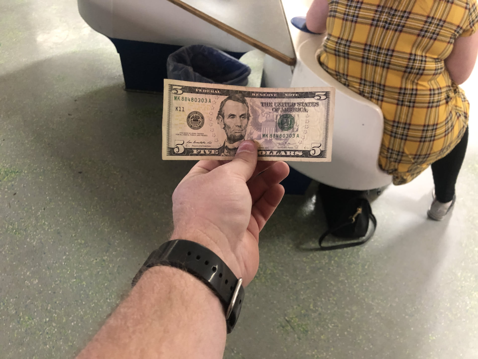 Nick won $5 on a strike with the Color pins in in a certain combination!