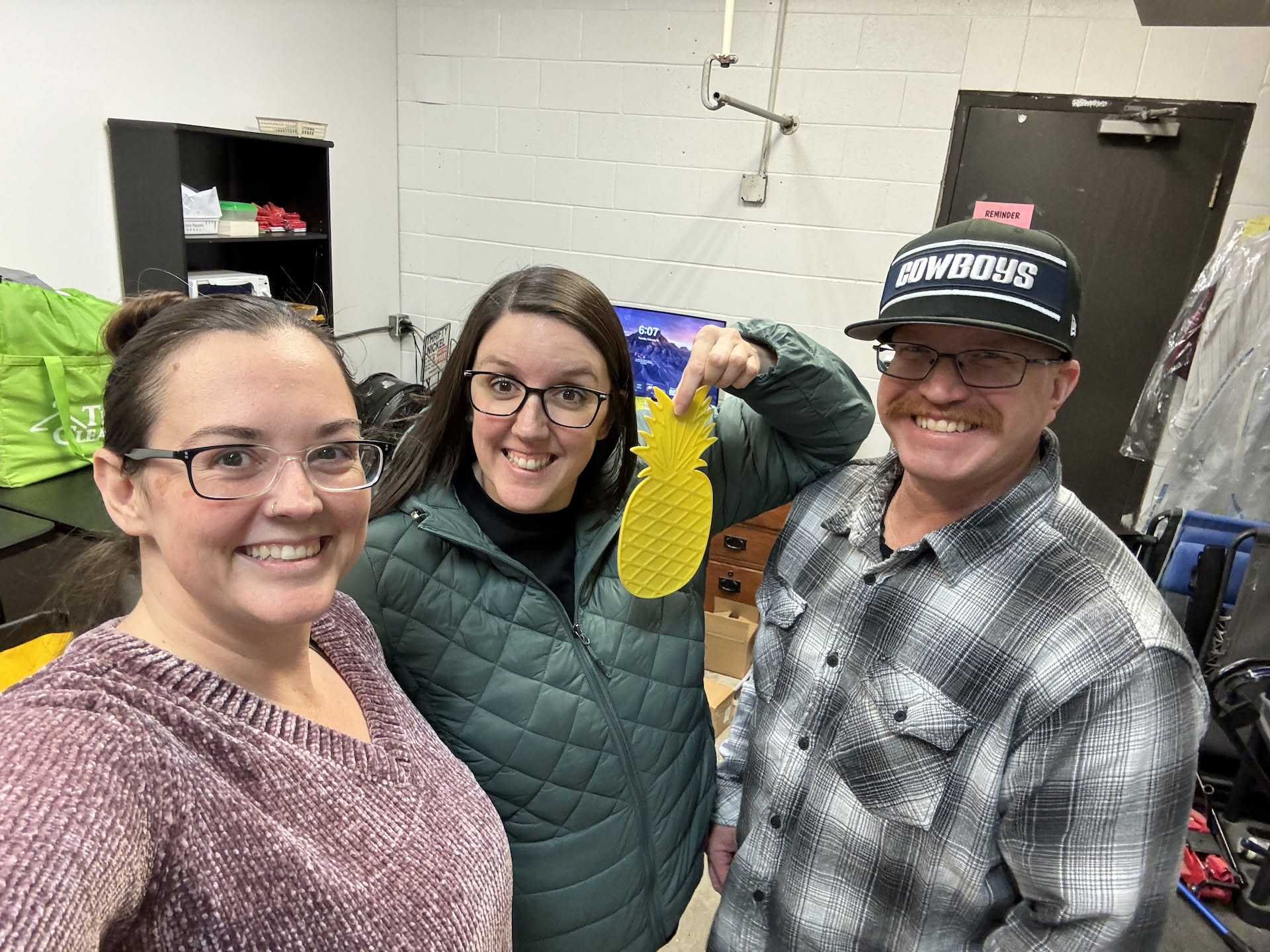 While Nick was with Ethan, Deanna watched the laundromat and the Jones came in for a visit. They gifted us a pineapple spoon holder… running joke.