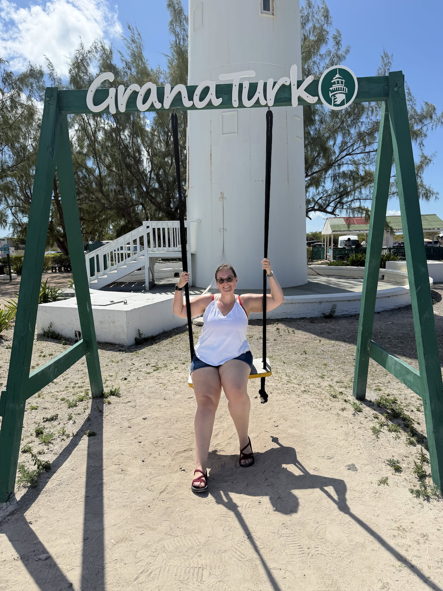 Deanna found a swing by the lighthouse.