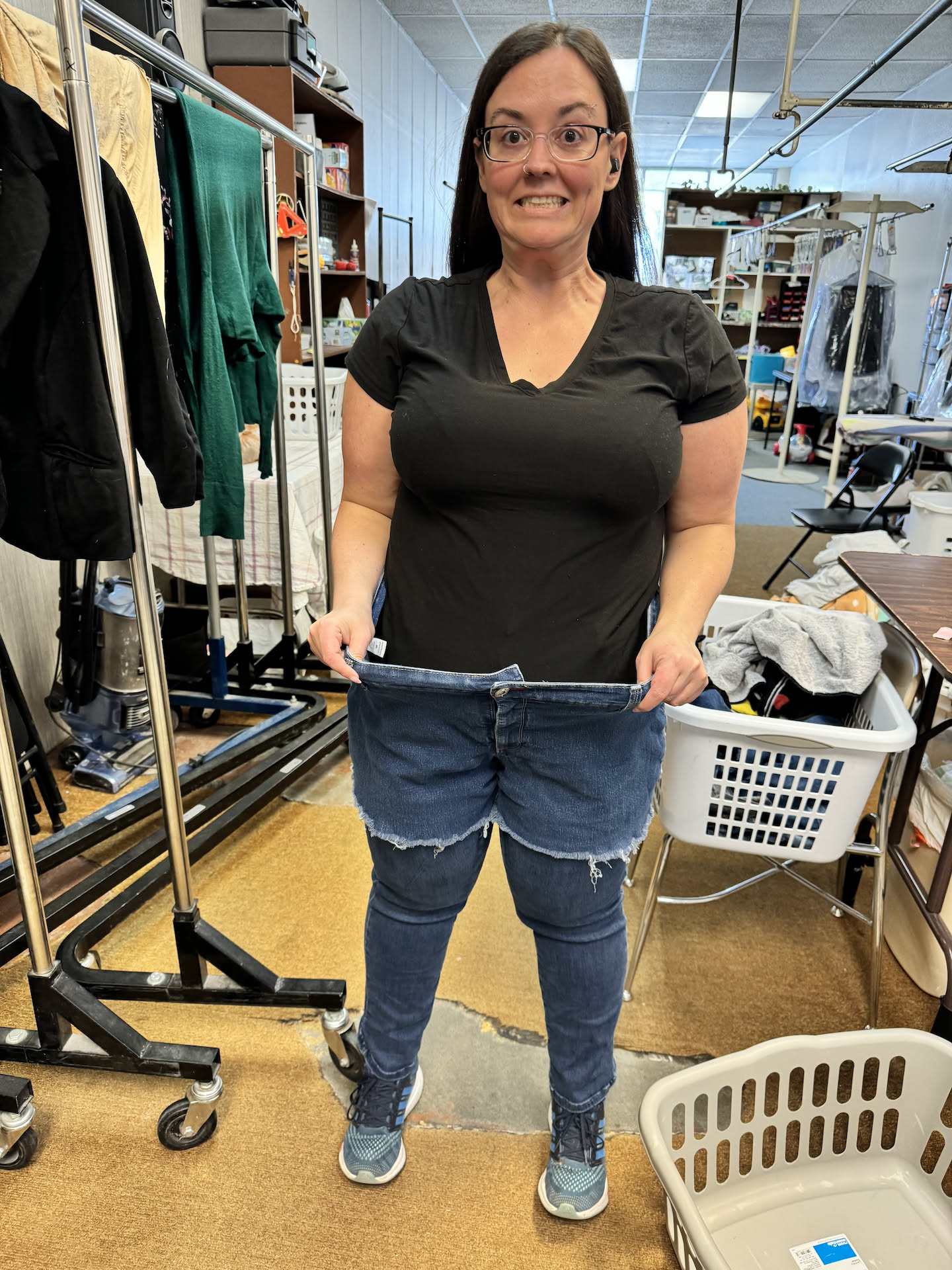 Deanna tried on a pair of shorts she had last year that barely fit.
