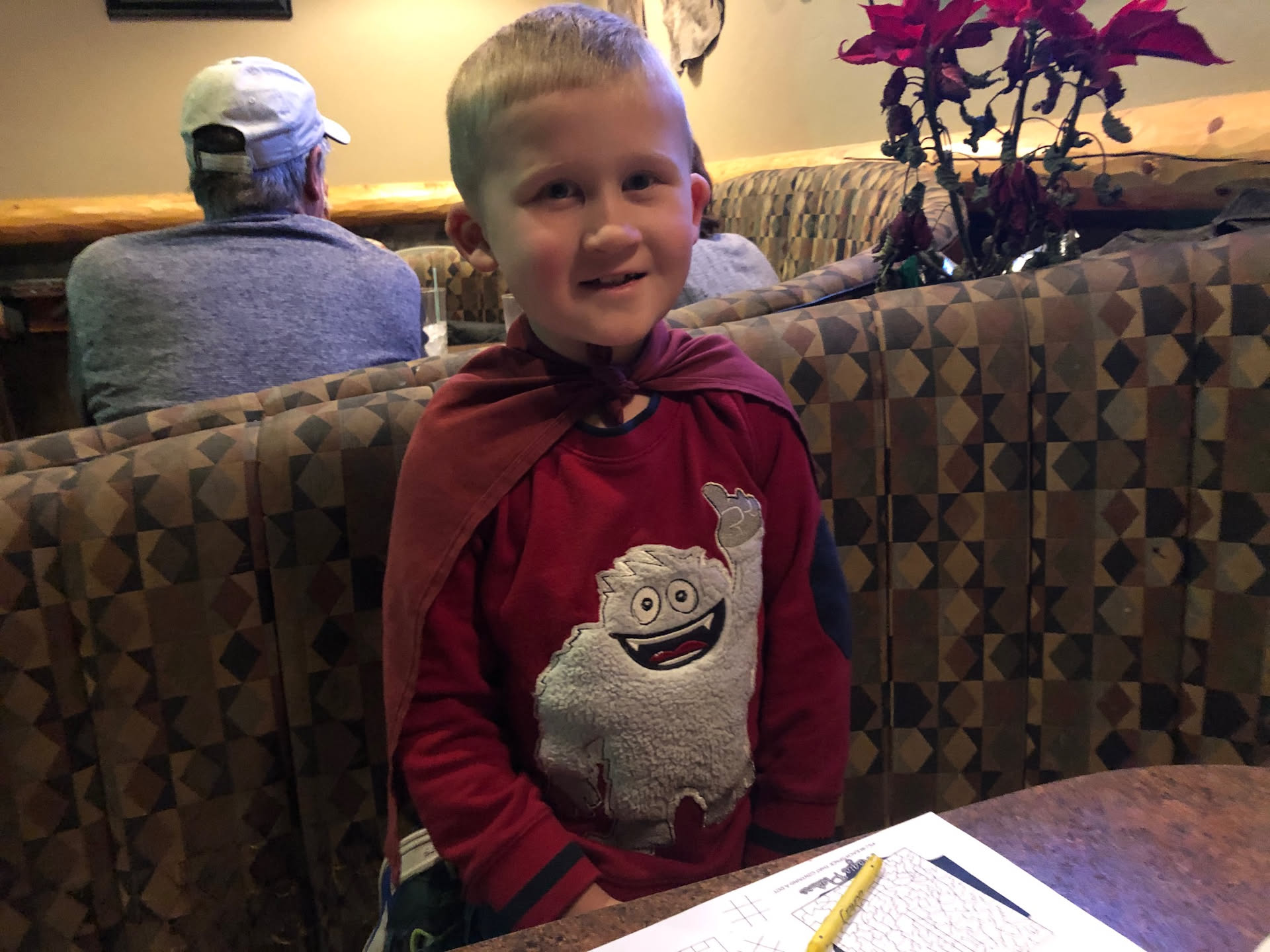 Ethan wanted to wear his napkin like a cape… he was a real hit with the waitress.