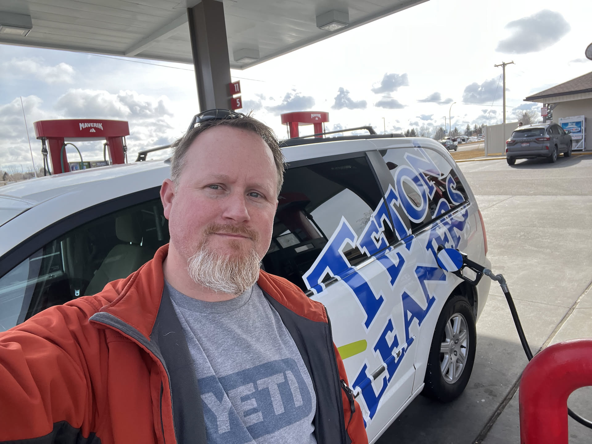 While out on deliveries, Nick had to stop for gas again… but he forgot and was already too far to turn around and get it at Walmart, so he is getting at Maverick today.