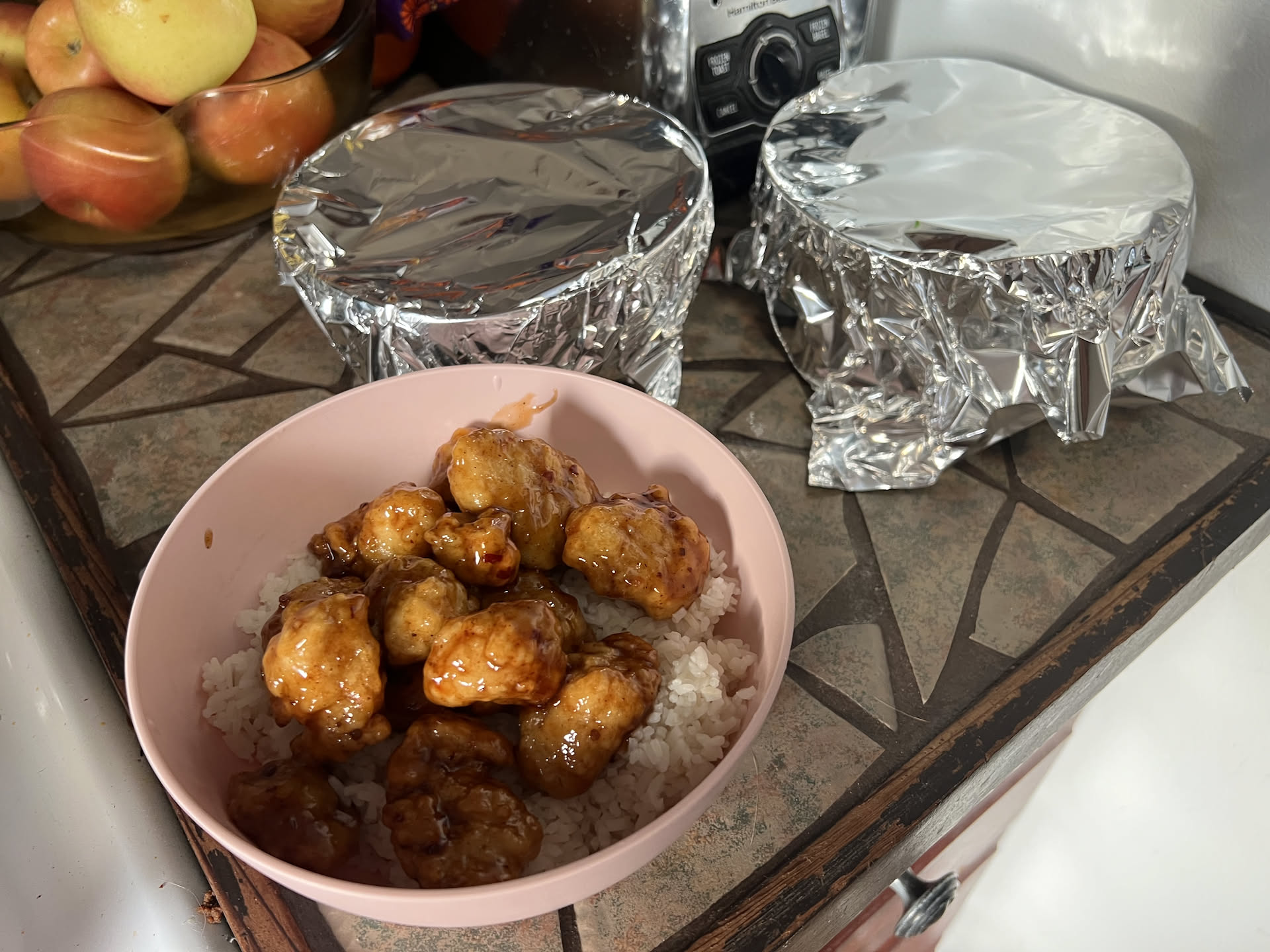Then Nick rushed home to make some chicken and rice bowls for dinner (Generals Tso’s)