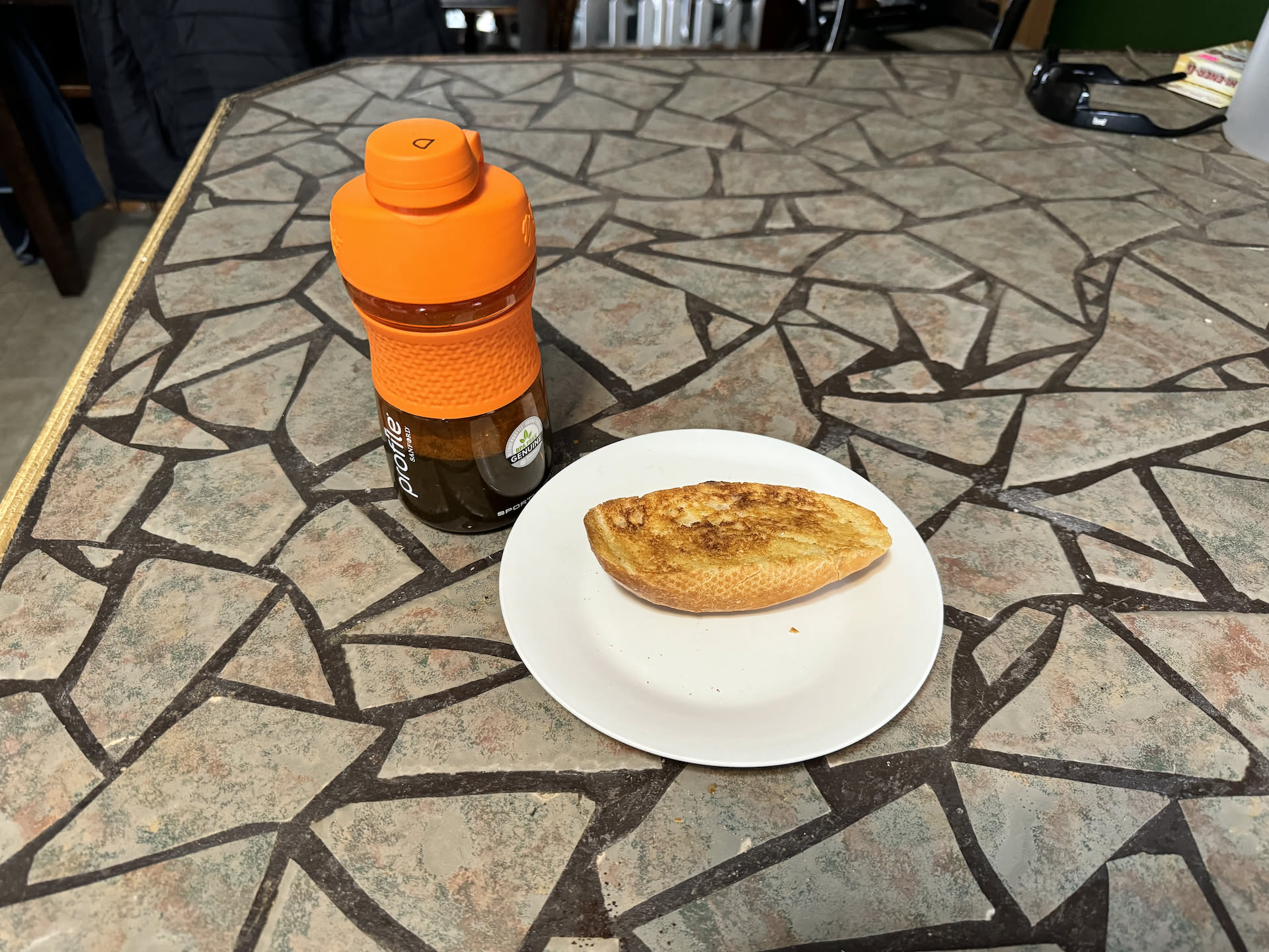 Deanna is finally having breakfast at 1pm (Toast and Greens).