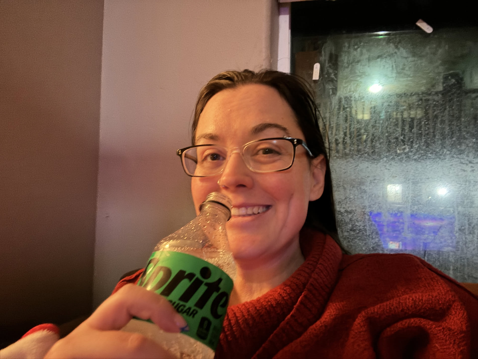 Deanna hasn’t been feeling great the past couple days… stomach bug of sorts… so while she was out she got herself a sprite… now she is home relaxing.
