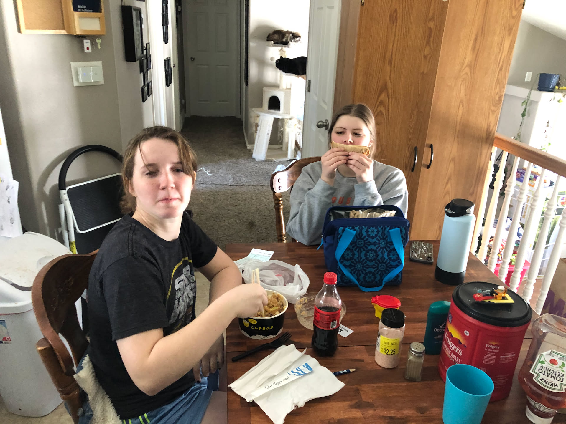 Reagan and Keziah came over to have lunch with Airalynn.