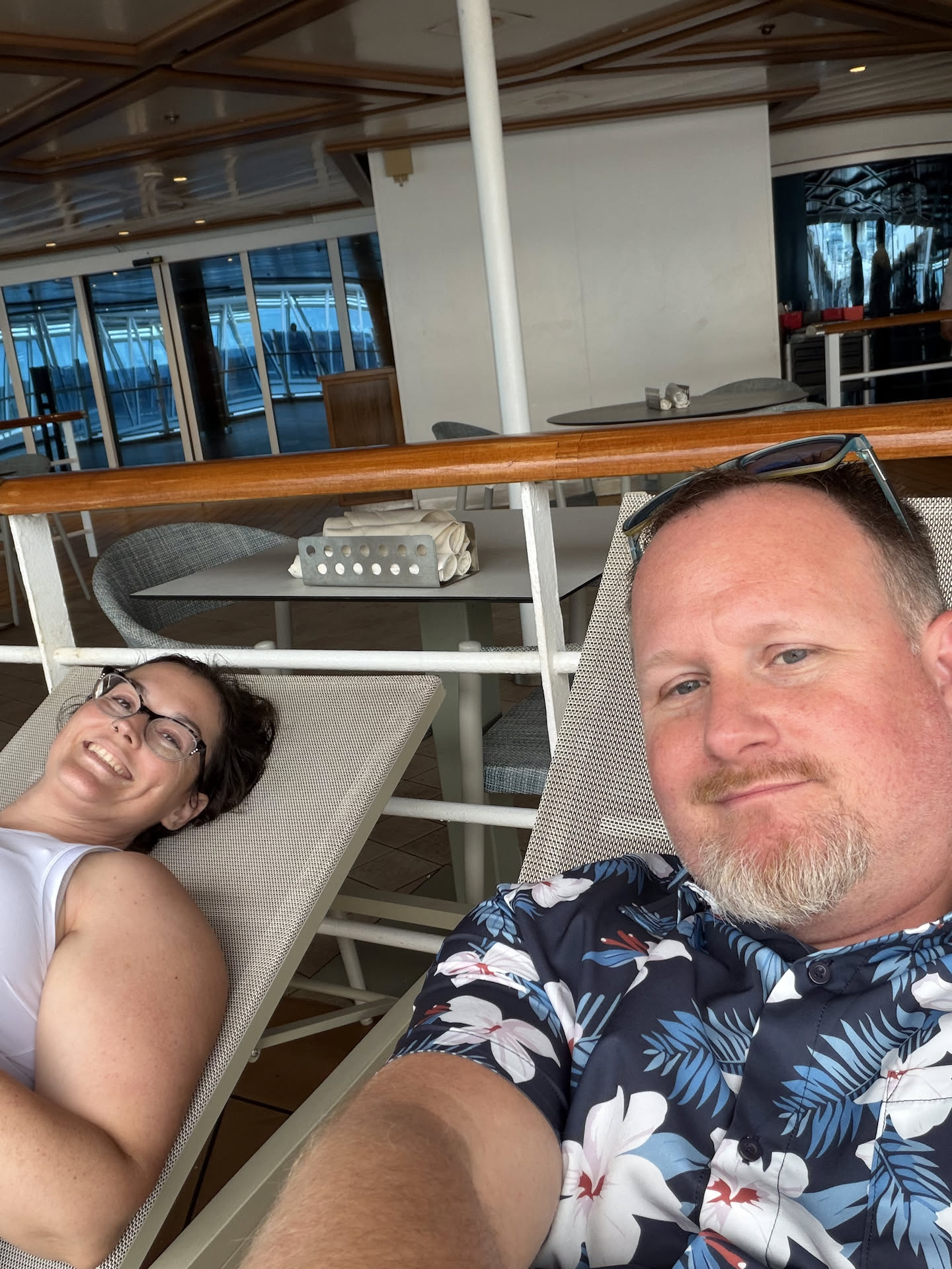 Relaxing on the pool deck