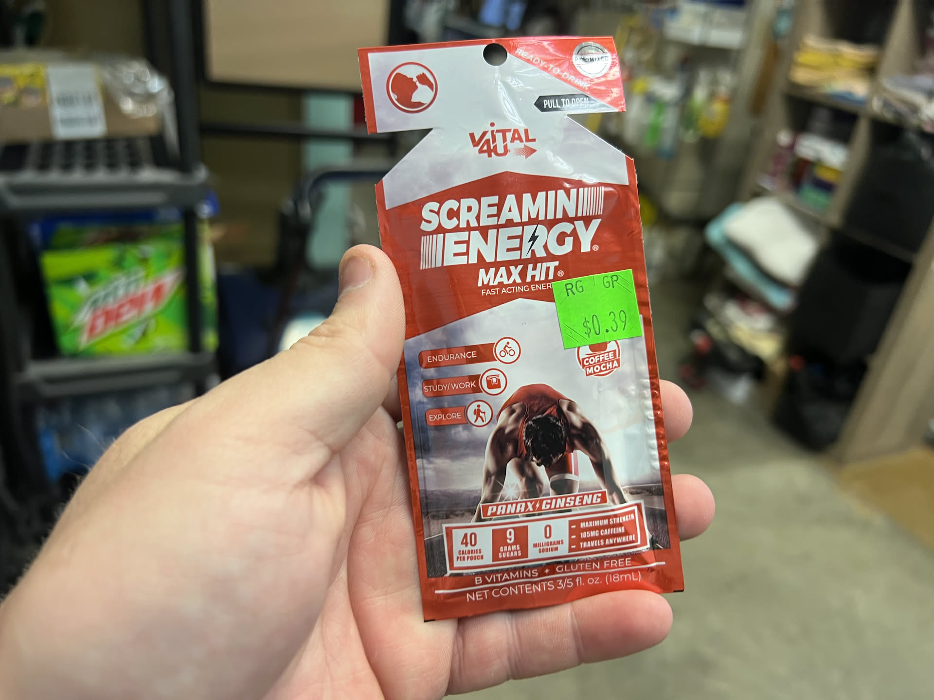 When Nick went to Big Deal Outlet’s 90% off sale, he was able to pick up some energy shots for 4 cents a piece… Him and Deanna both used one today.