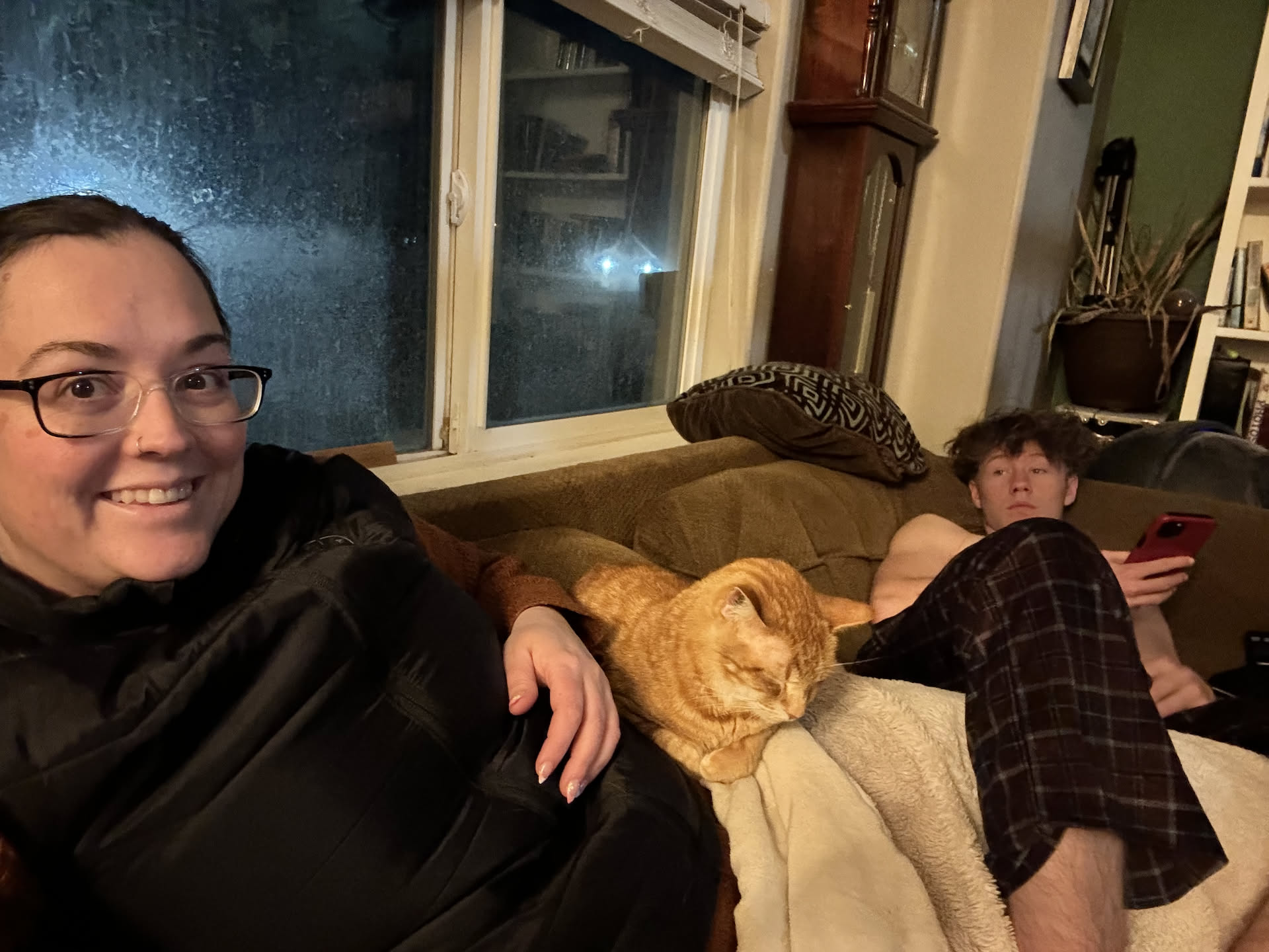 After the game, Deanna and Avery just relaxed while they waiting for Nick to get home.
