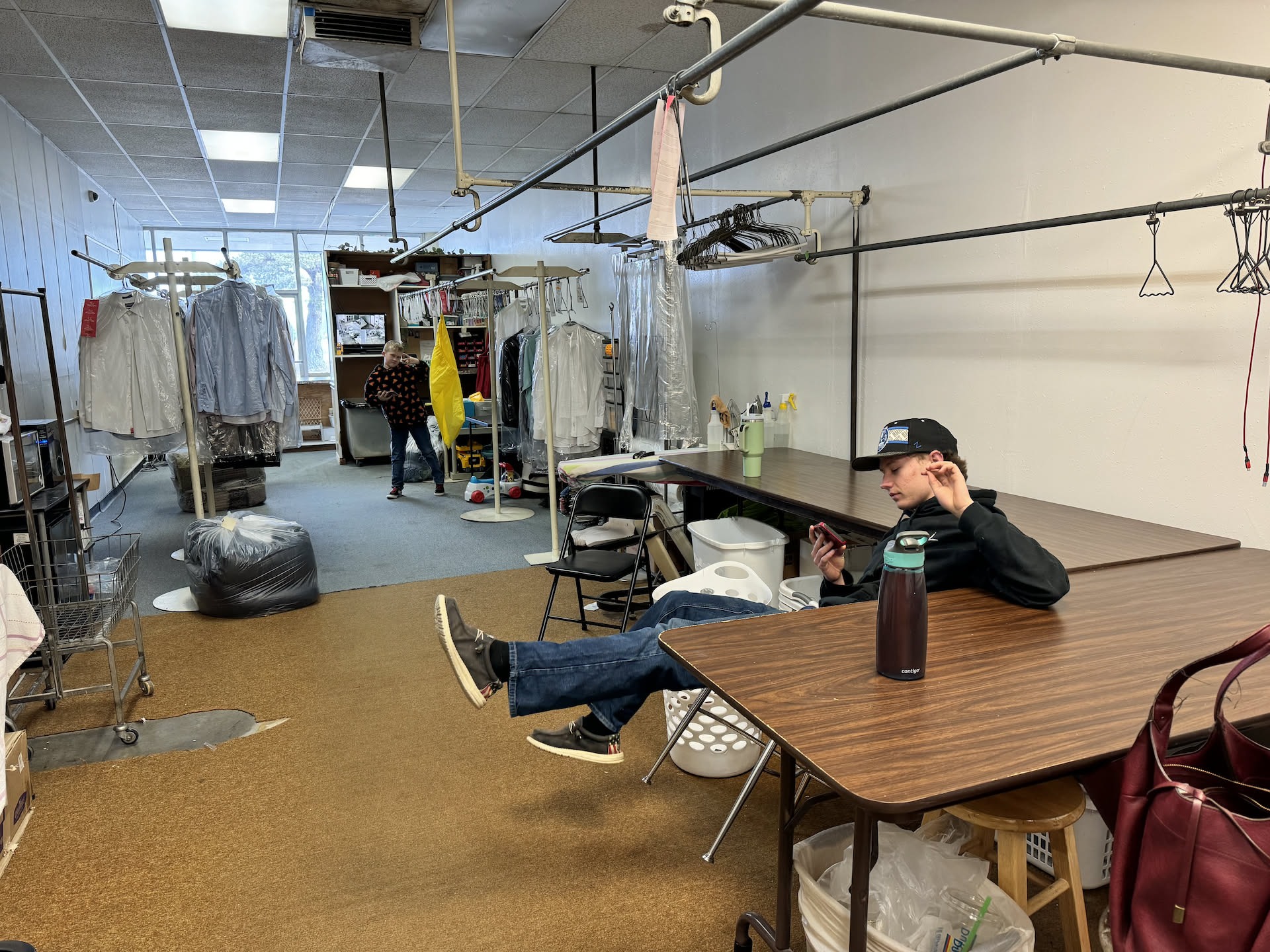 Avery chilling at the laundromat.
