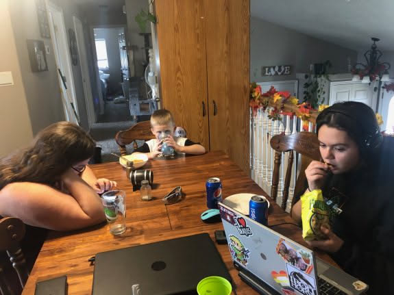 We had some lunch, and like normal, we hang out at the table.