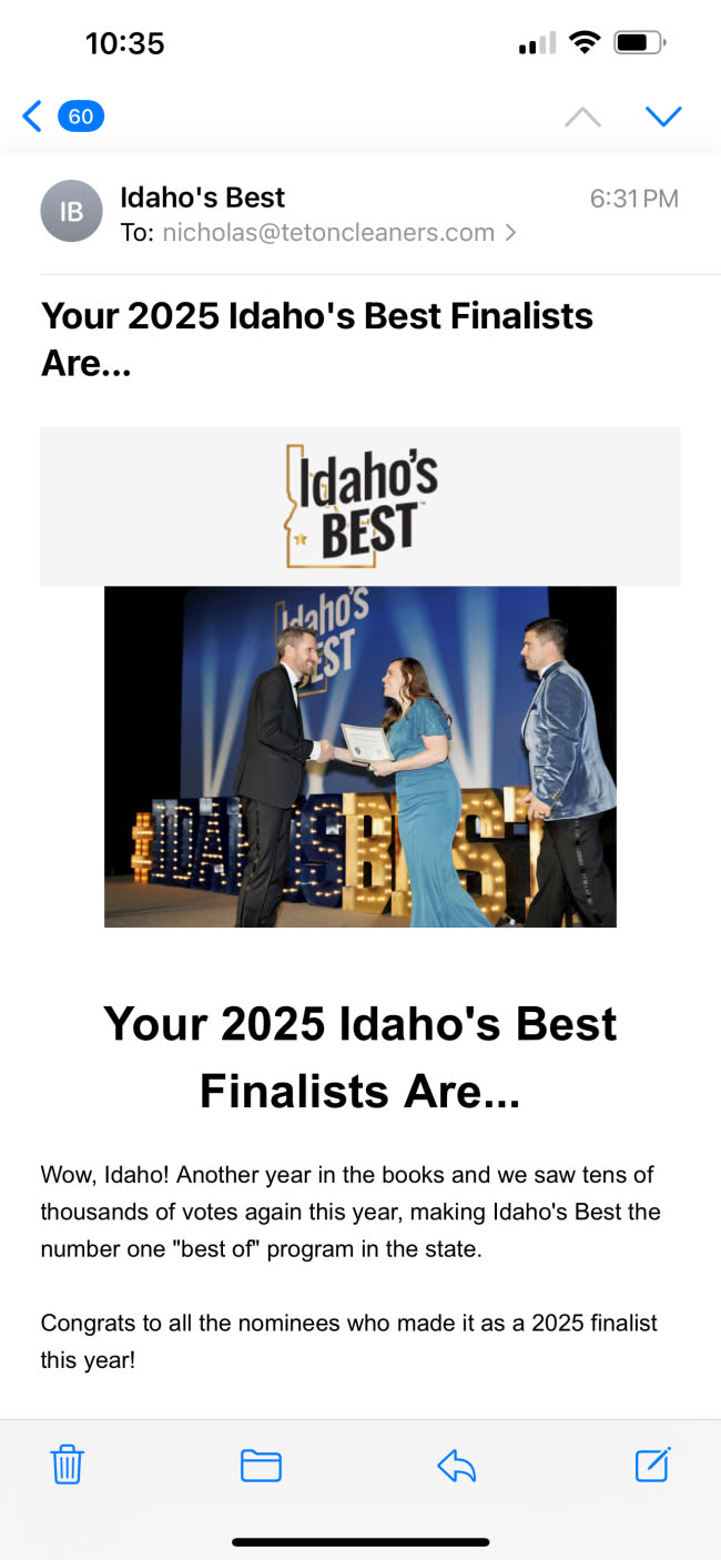We got some great news this evening… we found out we are finalists in Idaho’s Best, and we got all of Eastern Idaho in the category.