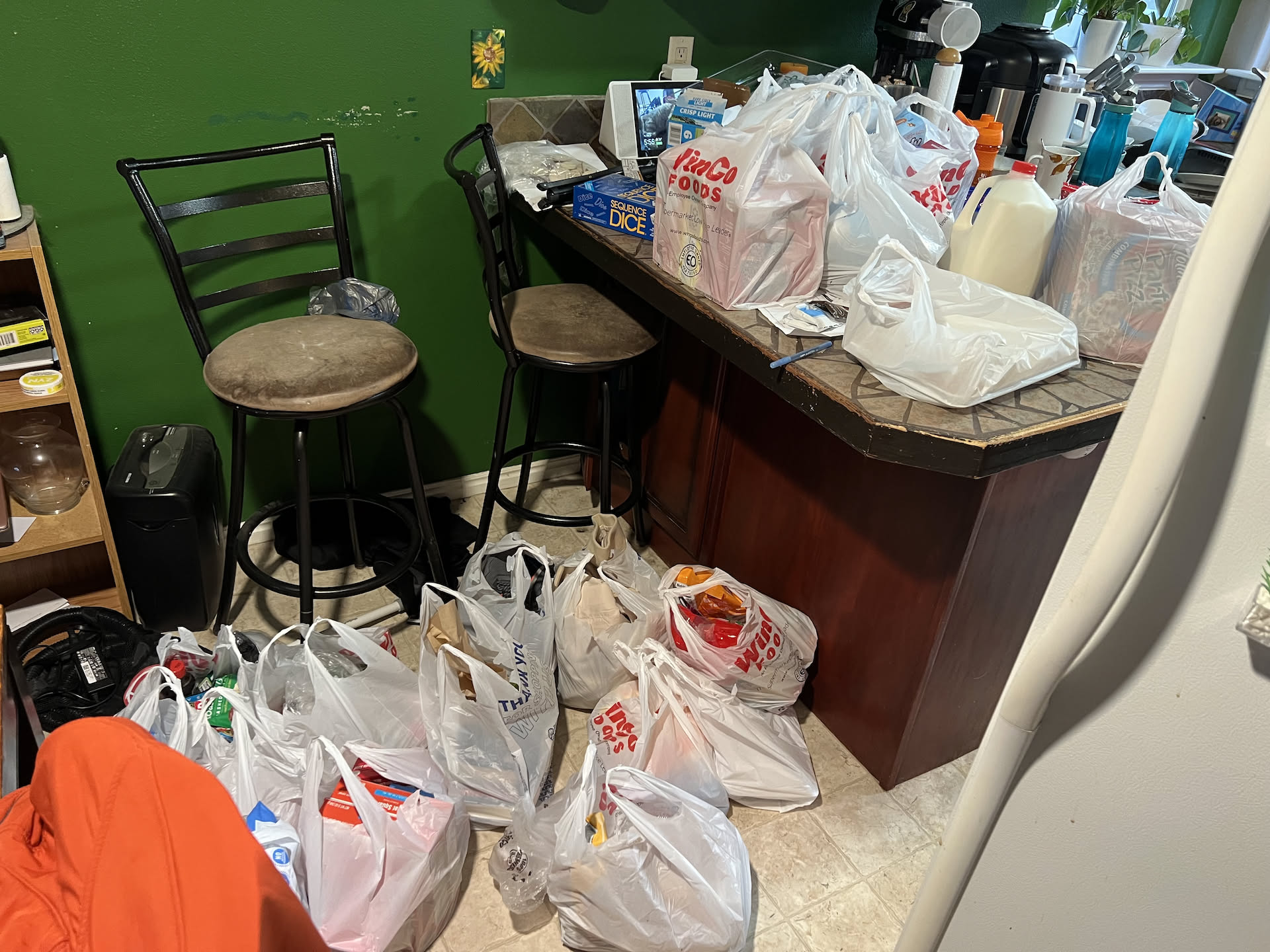 Made it home with so many groceries… What you can’t see is the whole dinning room table is full too.